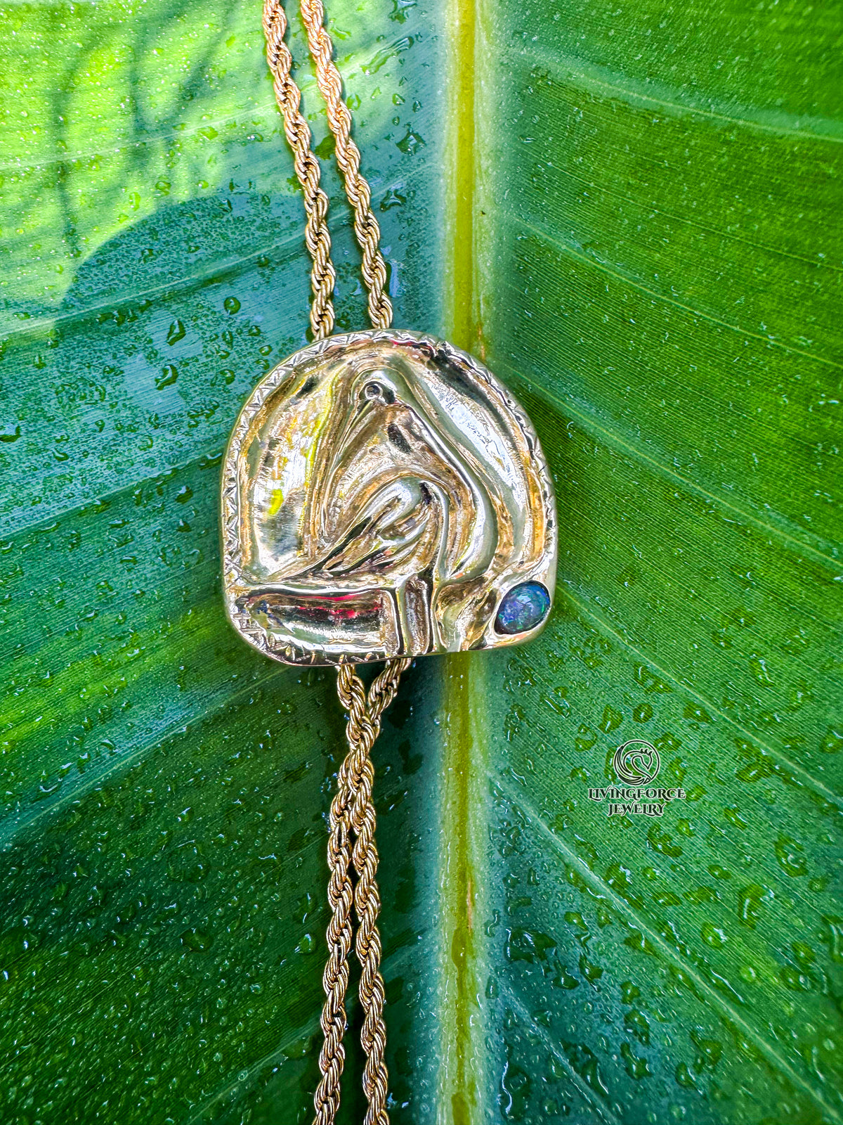 Sacred Ibis Bolo Necklace - Brass & Ethiopian Opal