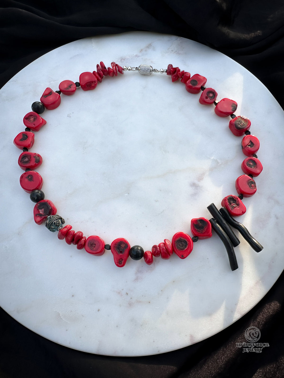 Red Island Coral & Onyx Necklace