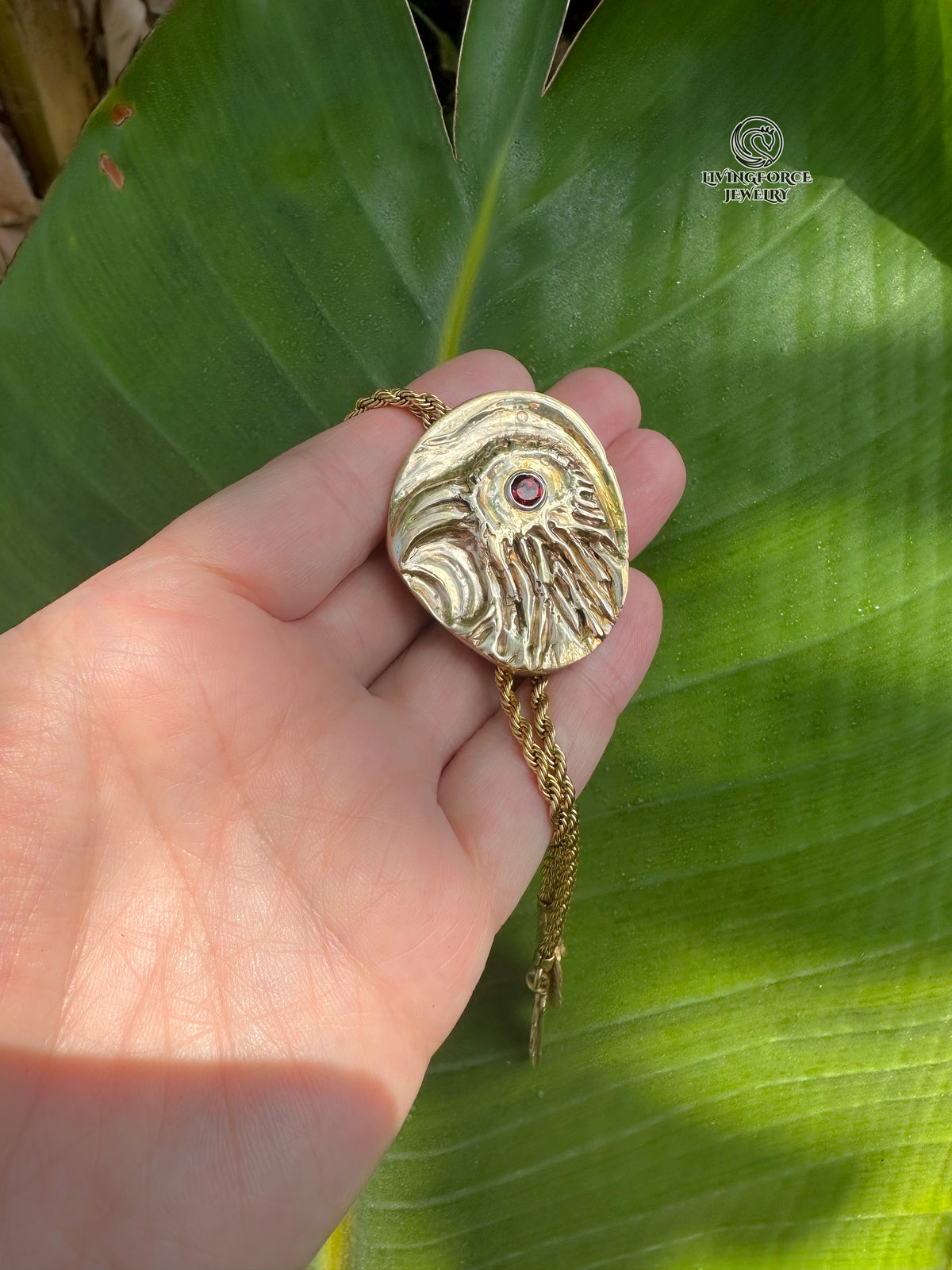Raven’s Eye Bolo Necklace - Bronze, Brass, Sterling Silver & Garnet