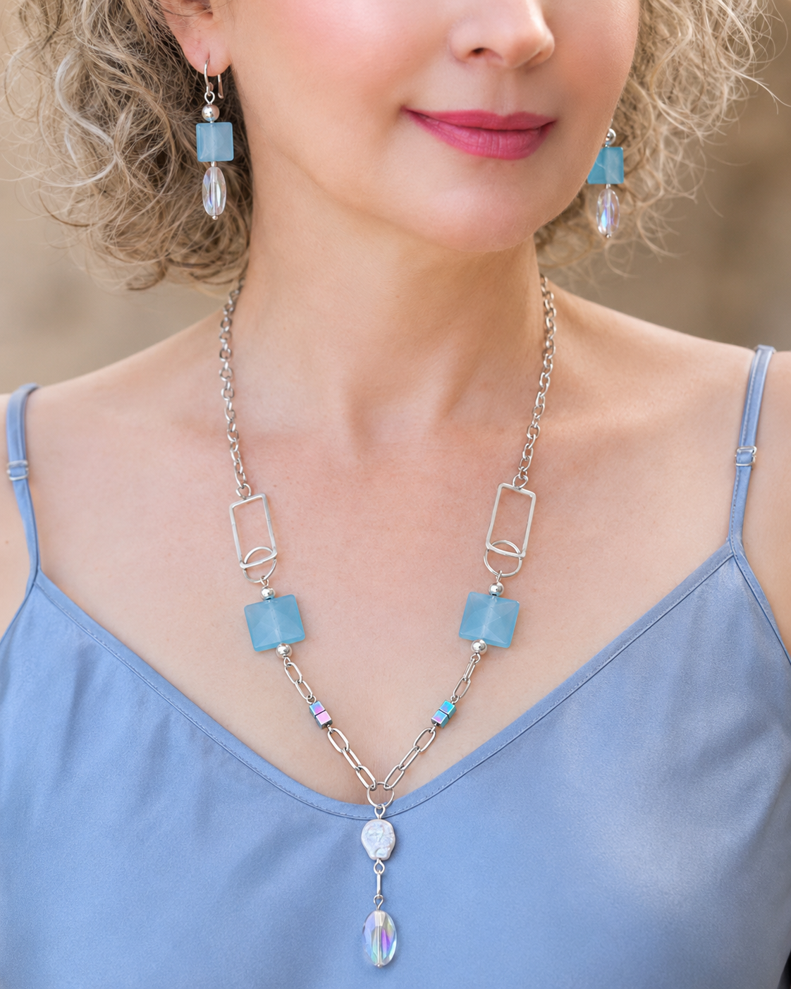 Sea Dazzle — One-of-a-Kind Necklace and Asymmetric Earrings Set