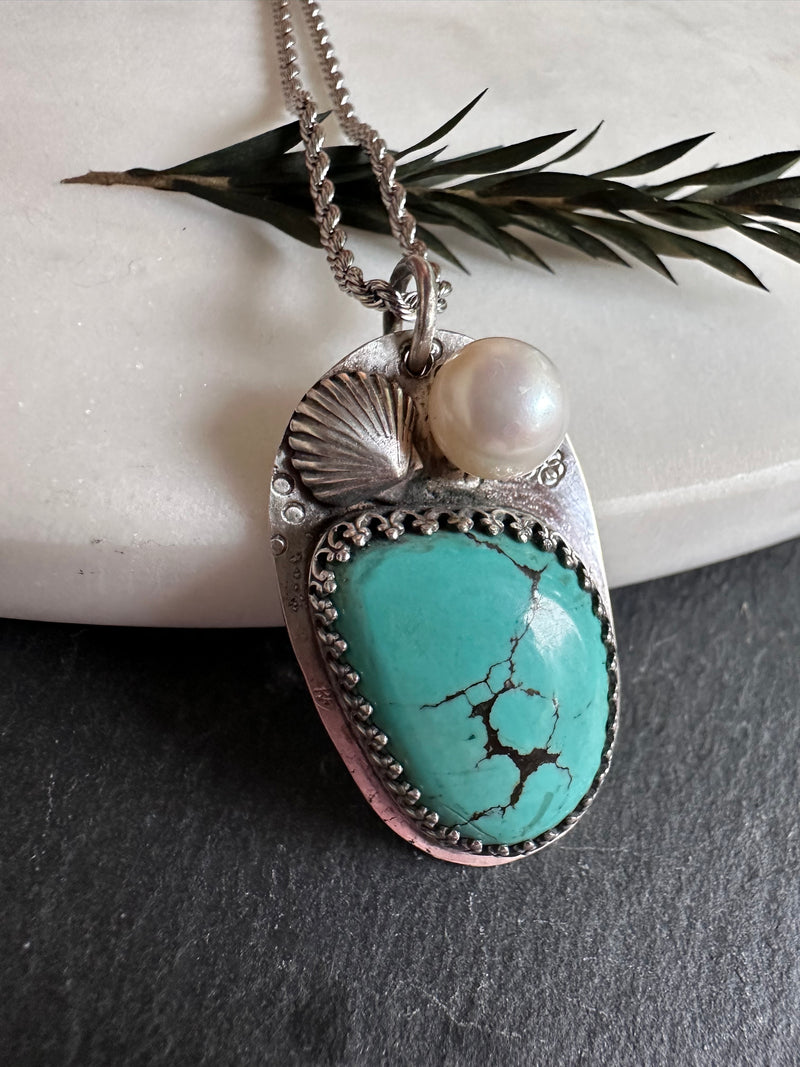 Safe Harbor — Turquoise & Pearl Silver Pendant