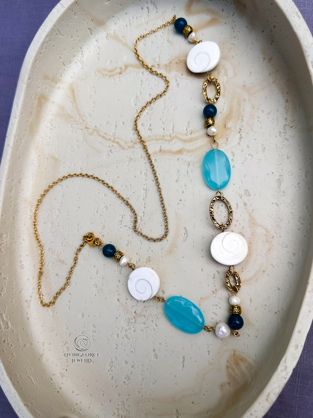 Sea Spell — One-of-a-Kind Shiva Eye Shell, Agate and Pearl Necklace