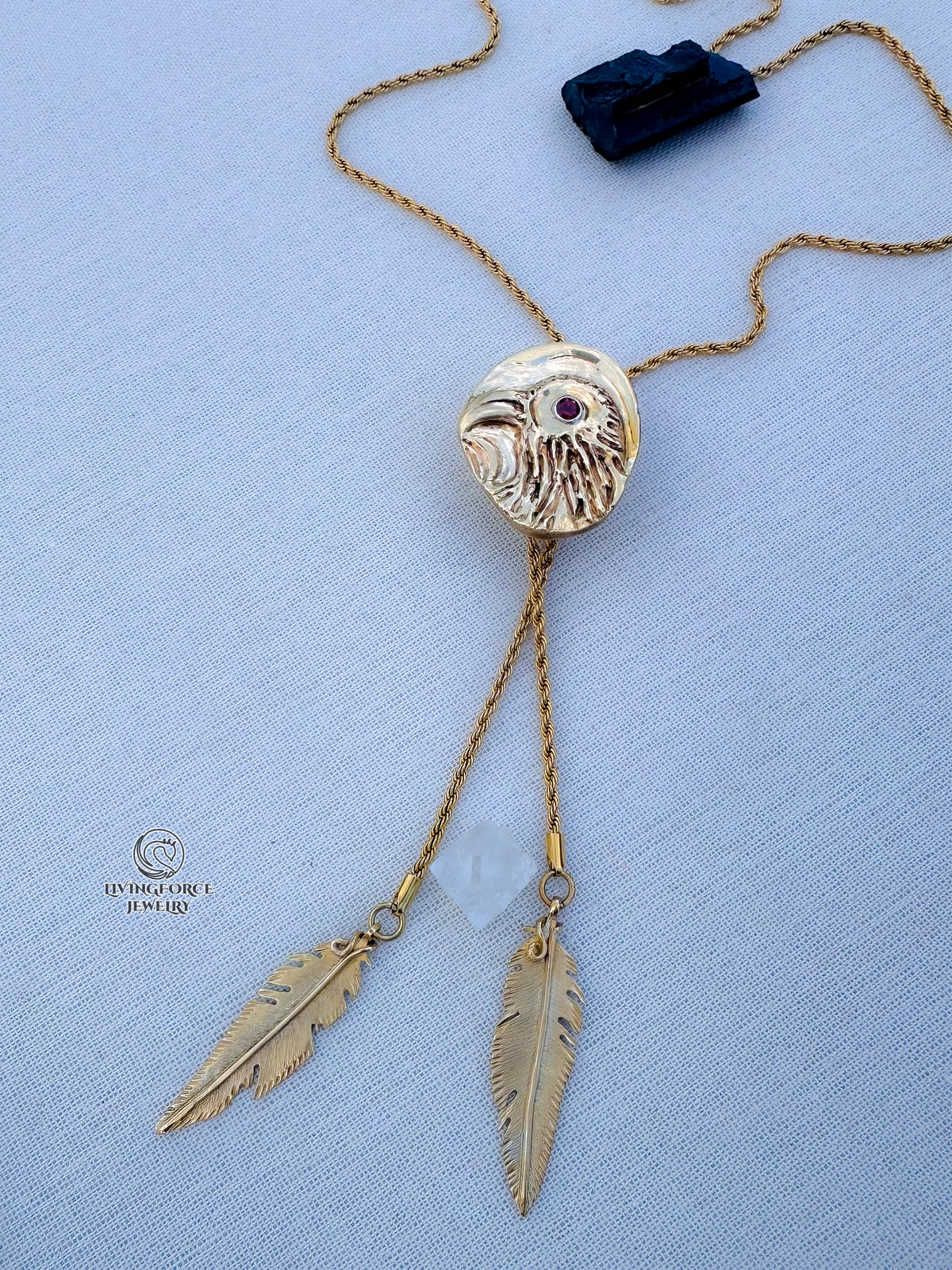 Raven’s Eye Bolo Necklace - Bronze, Brass, Sterling Silver & Garnet