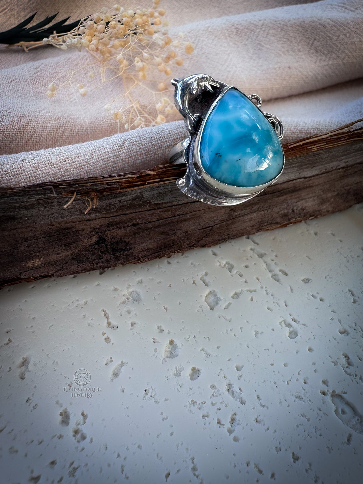 Marisol Talisman — Larimar Dolphin Ring in Recycled Sterling Silver