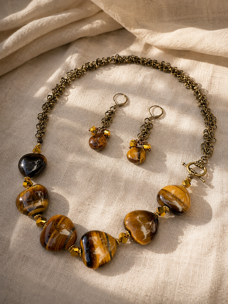 Golden Earth Tiger Eye Necklace & Earrings Set