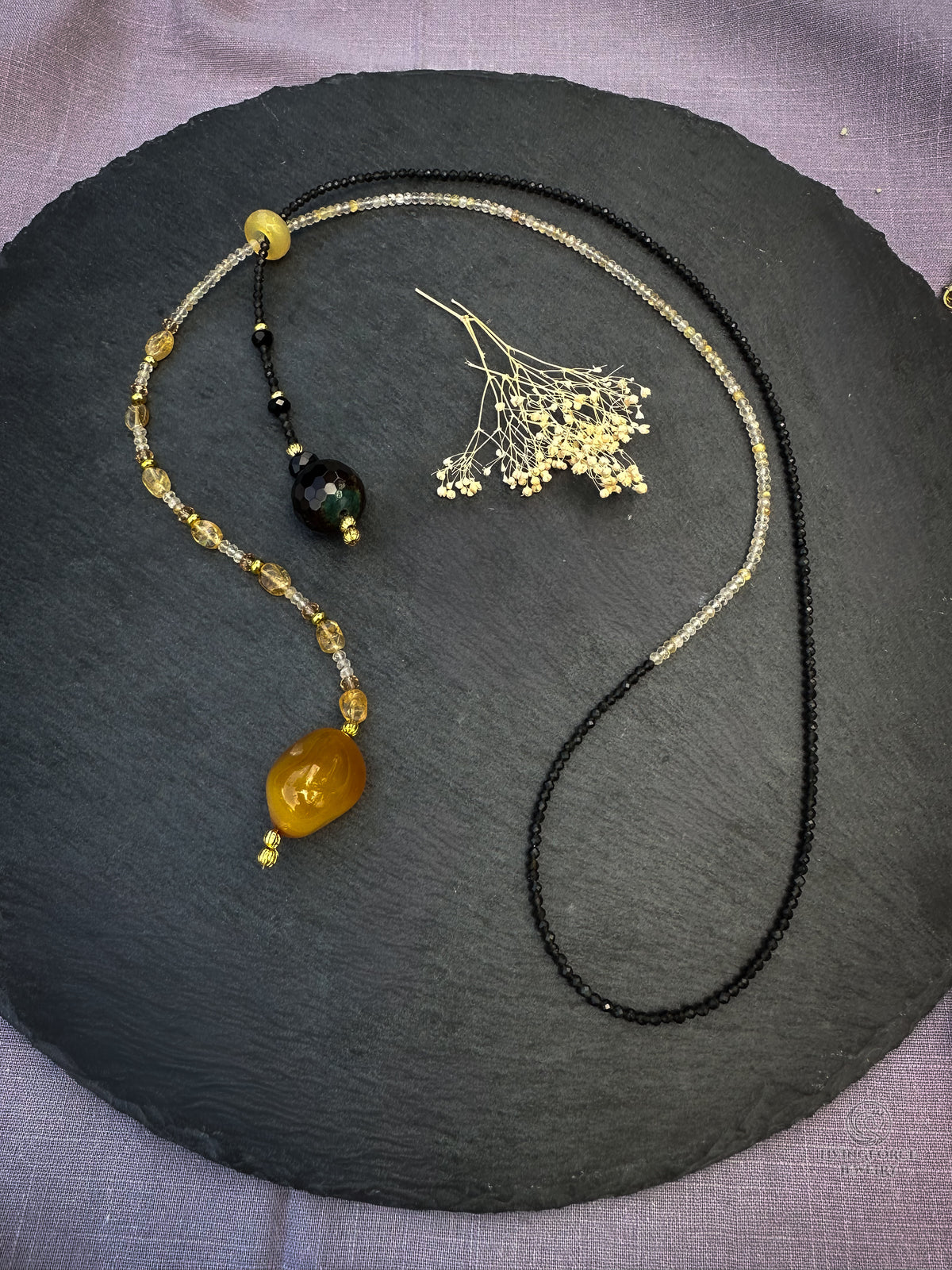 Night and Day Citrine, Black Spinel & Agate Necklace