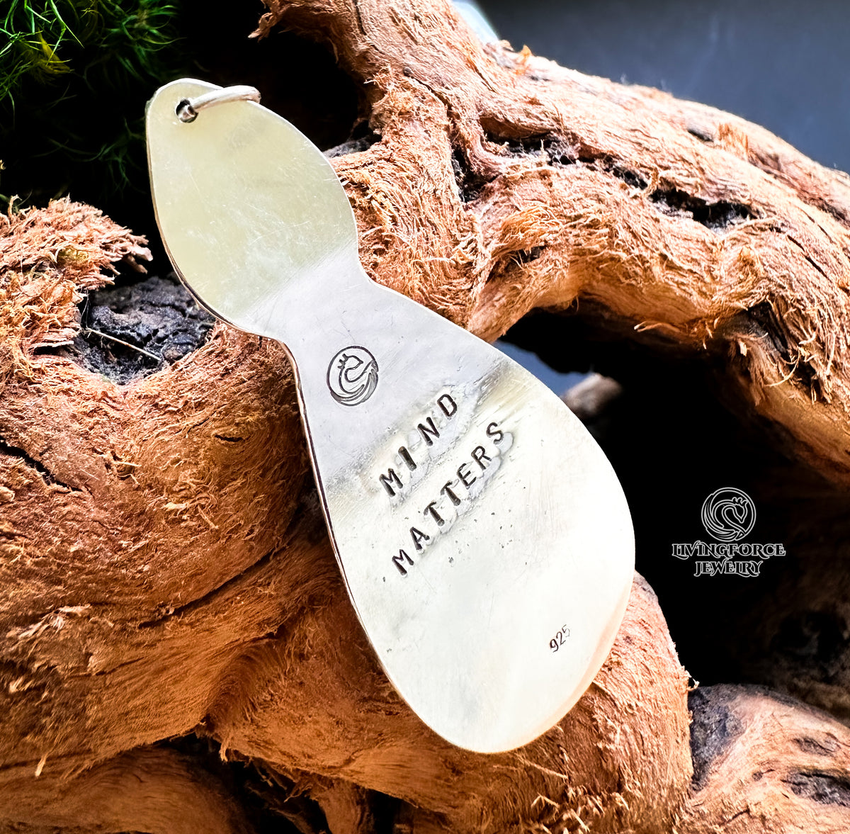 Silken Wisdom Talisman, Psilomelane in Sterling Silver Pendant