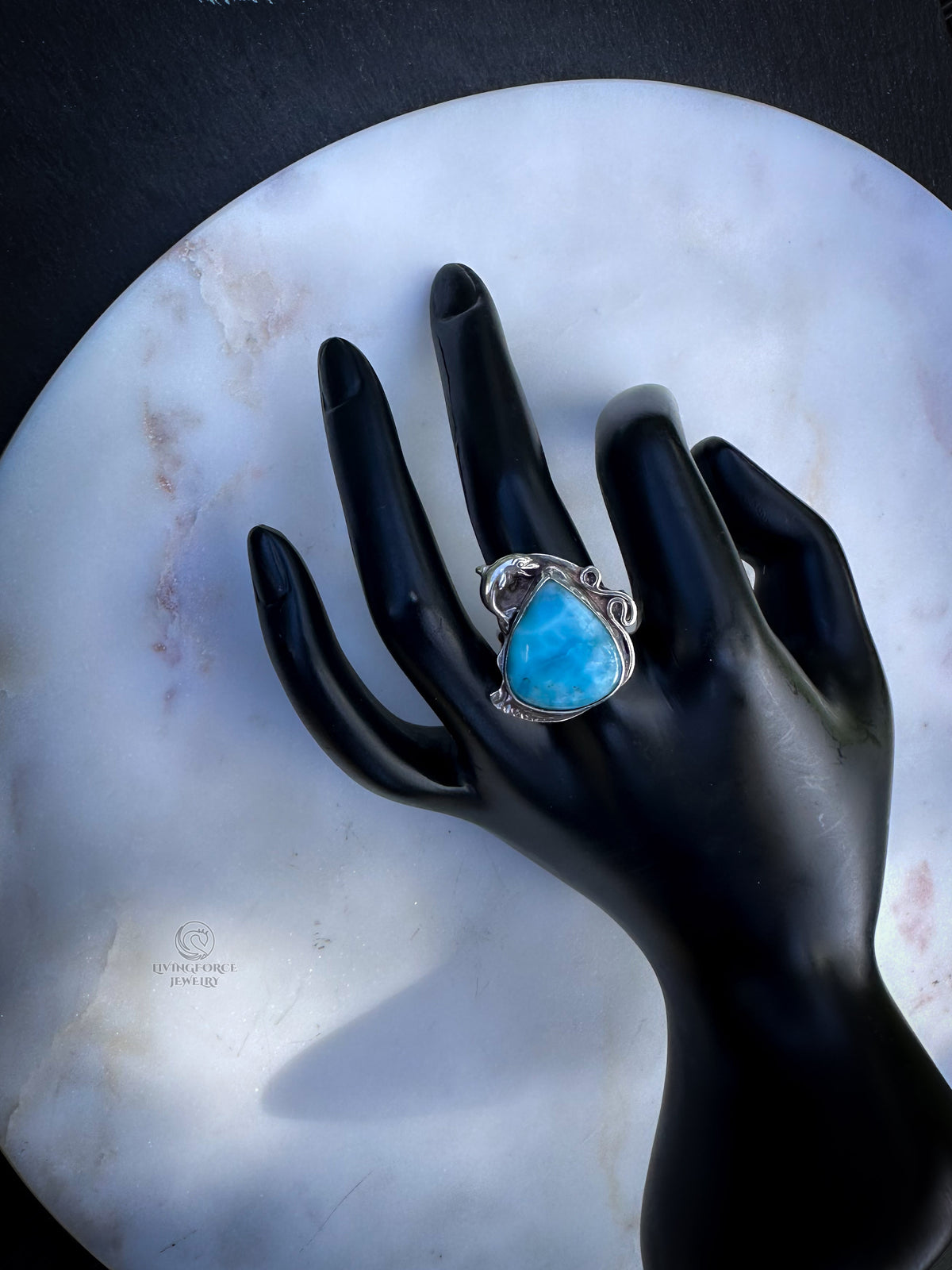 Marisol Talisman — Larimar Dolphin Ring in Recycled Sterling Silver