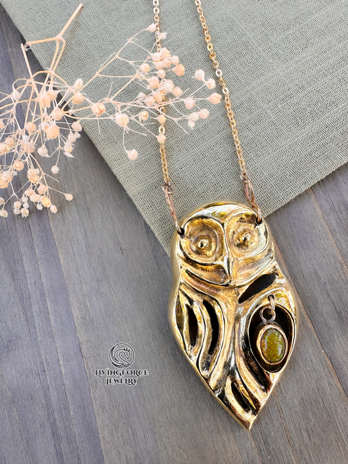 ARIOS | The Guardian of Harmony | Kinetic Brass Owl Pendant with Ethiopian Opal