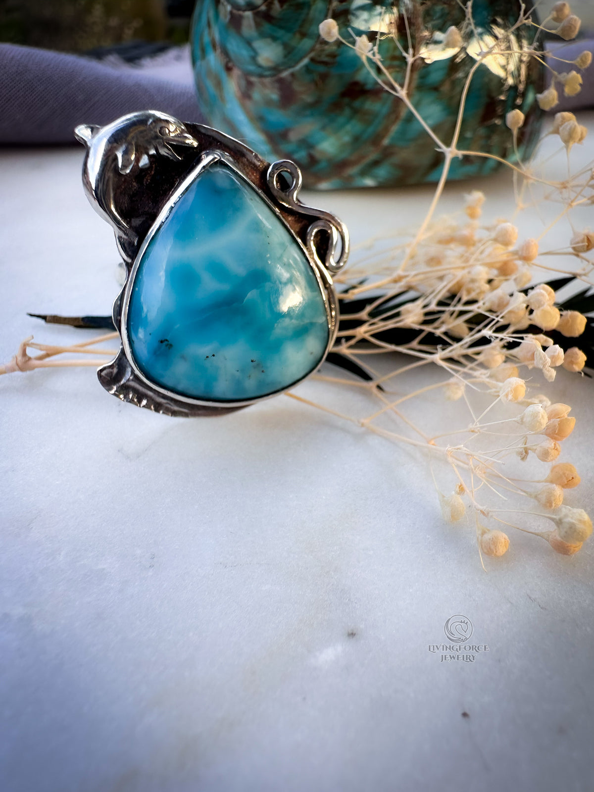 Marisol Talisman — Larimar Dolphin Ring in Recycled Sterling Silver