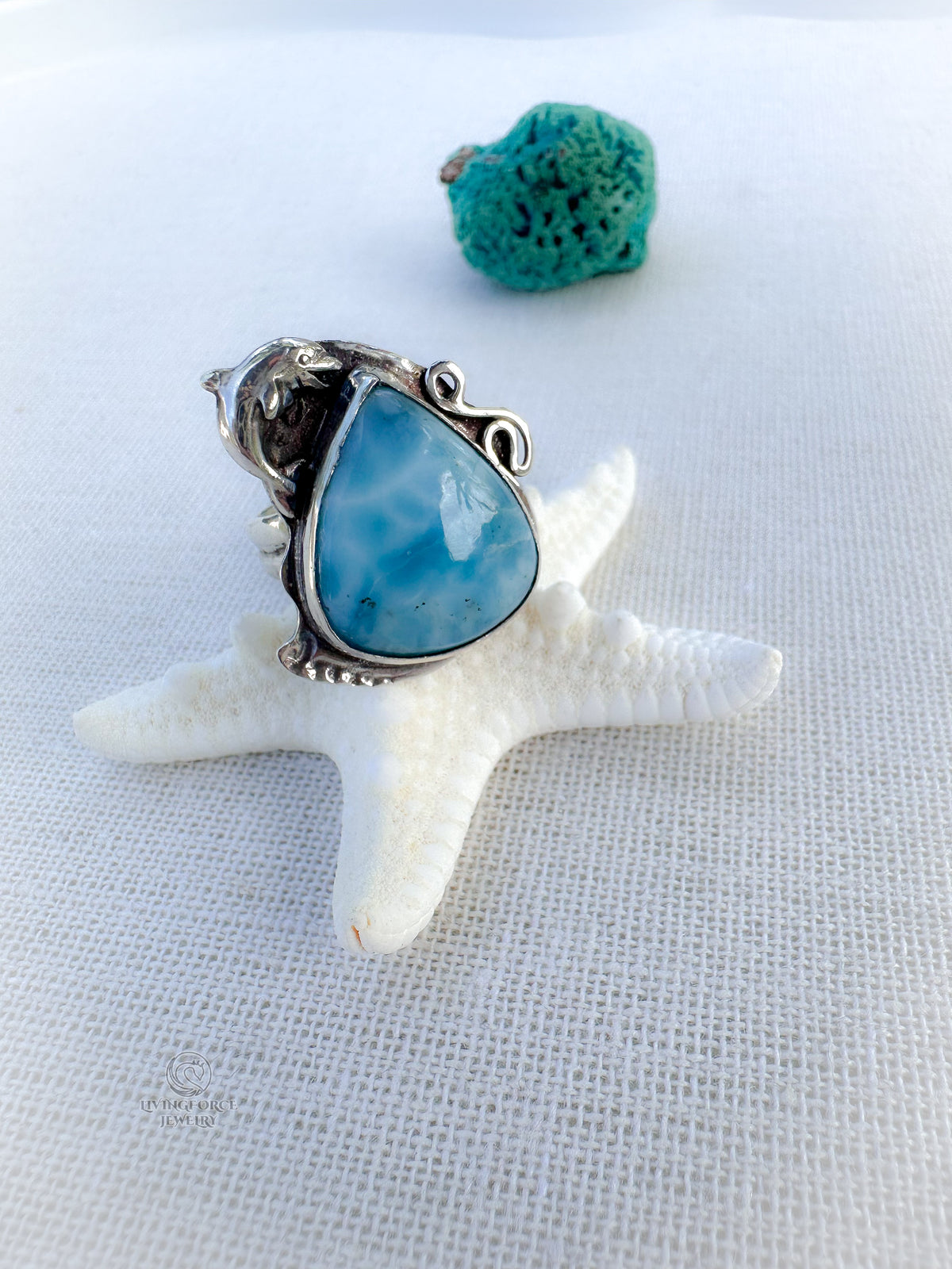 Marisol Talisman — Larimar Dolphin Ring in Recycled Sterling Silver