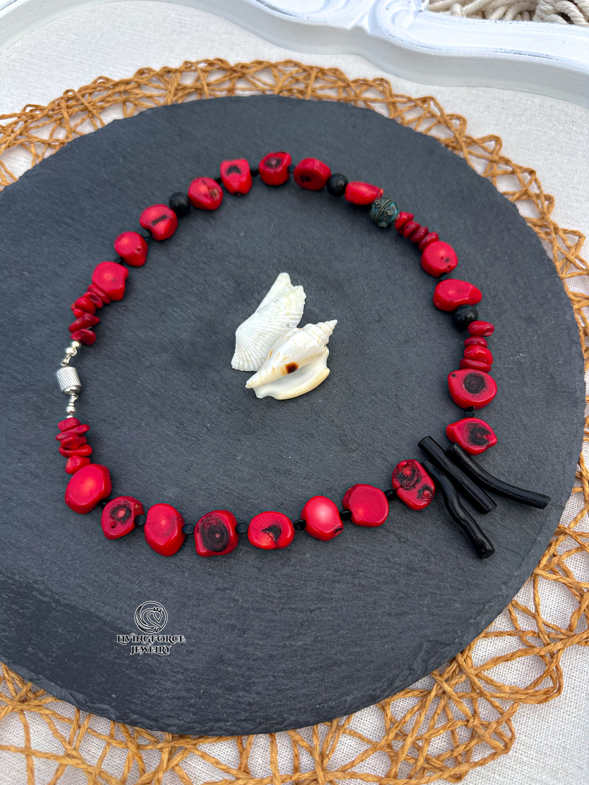 Red Island Coral & Onyx Necklace