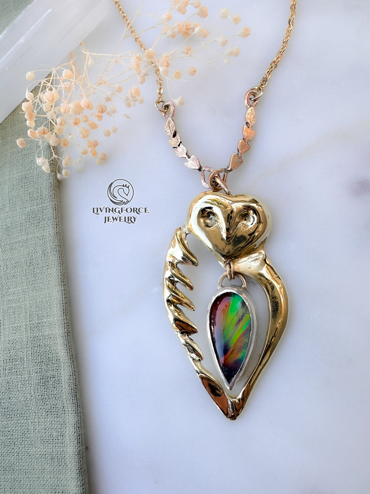 ELIA | The Guardian of Fire | Kinetic Mixed Metal Pendant with Aurora Opal