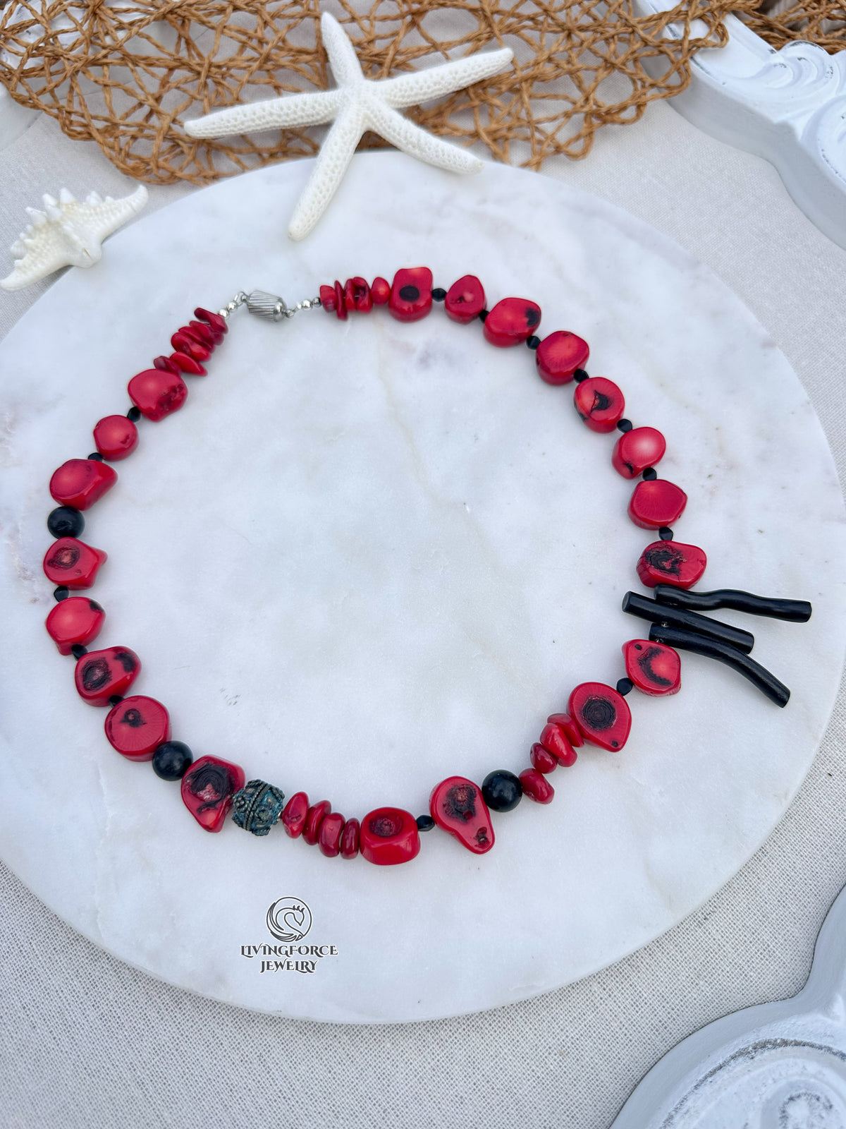 Red Island Coral & Onyx Necklace