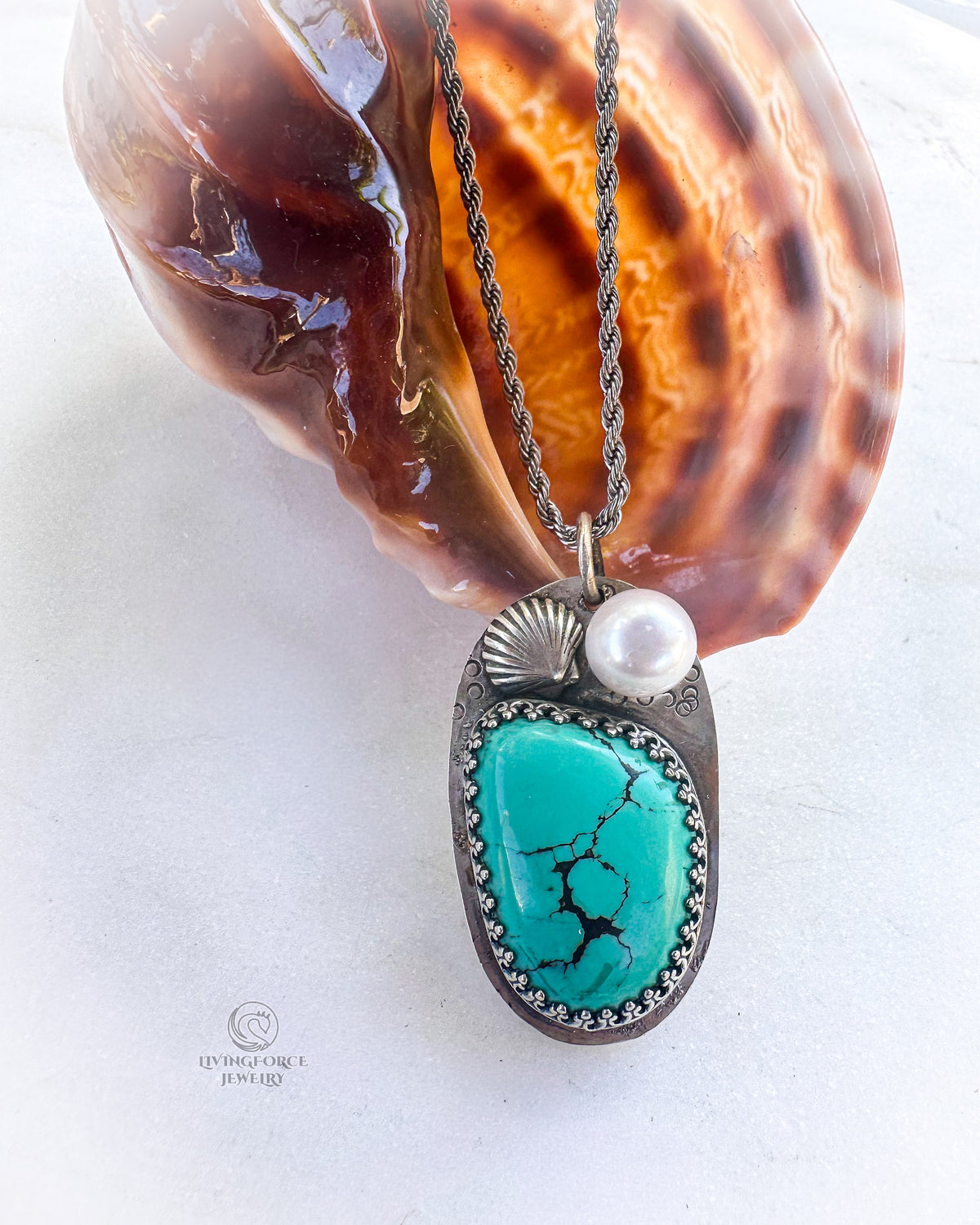 Safe Harbor — Turquoise & Pearl Silver Pendant