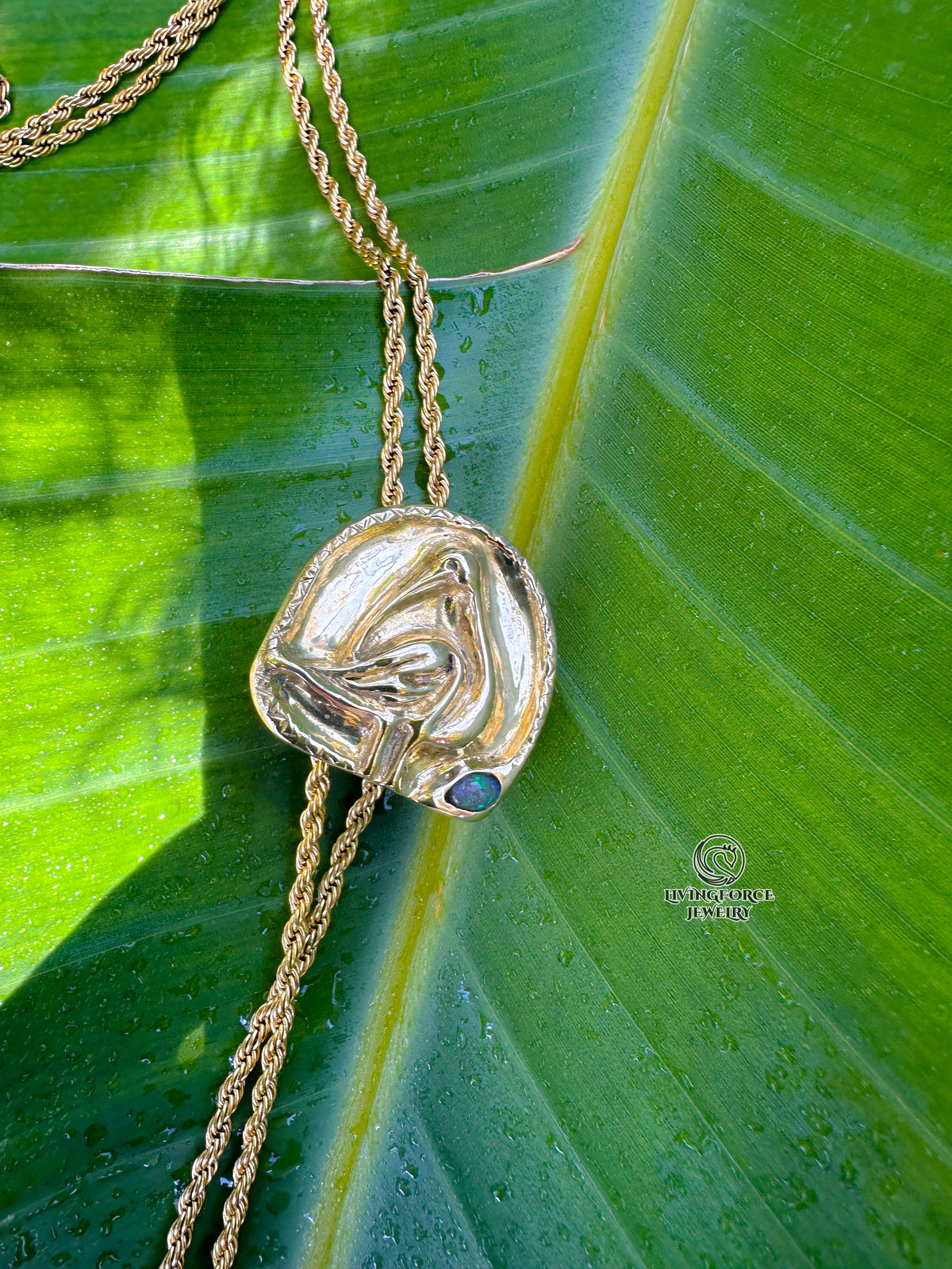 Sacred Ibis Bolo Necklace - Brass & Ethiopian Opal