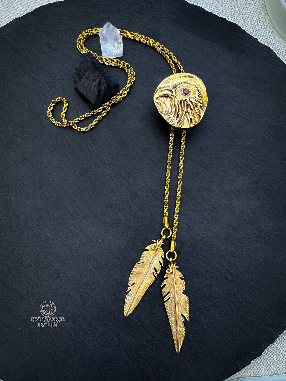 Raven’s Eye Bolo Necklace - Bronze, Brass, Sterling Silver & Garnet