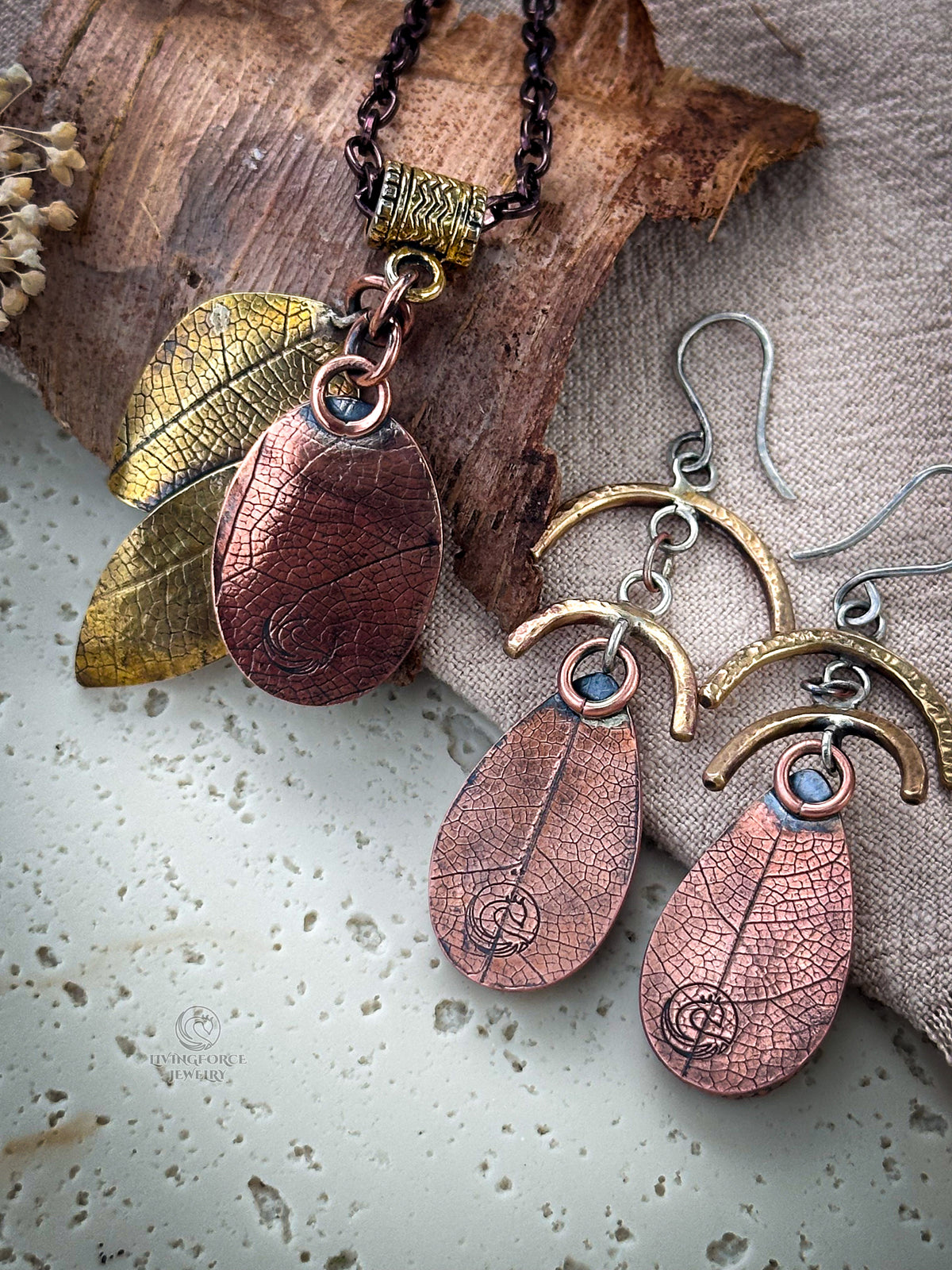 Earth Remembers Black Fossil Coral set, pendant and earrings