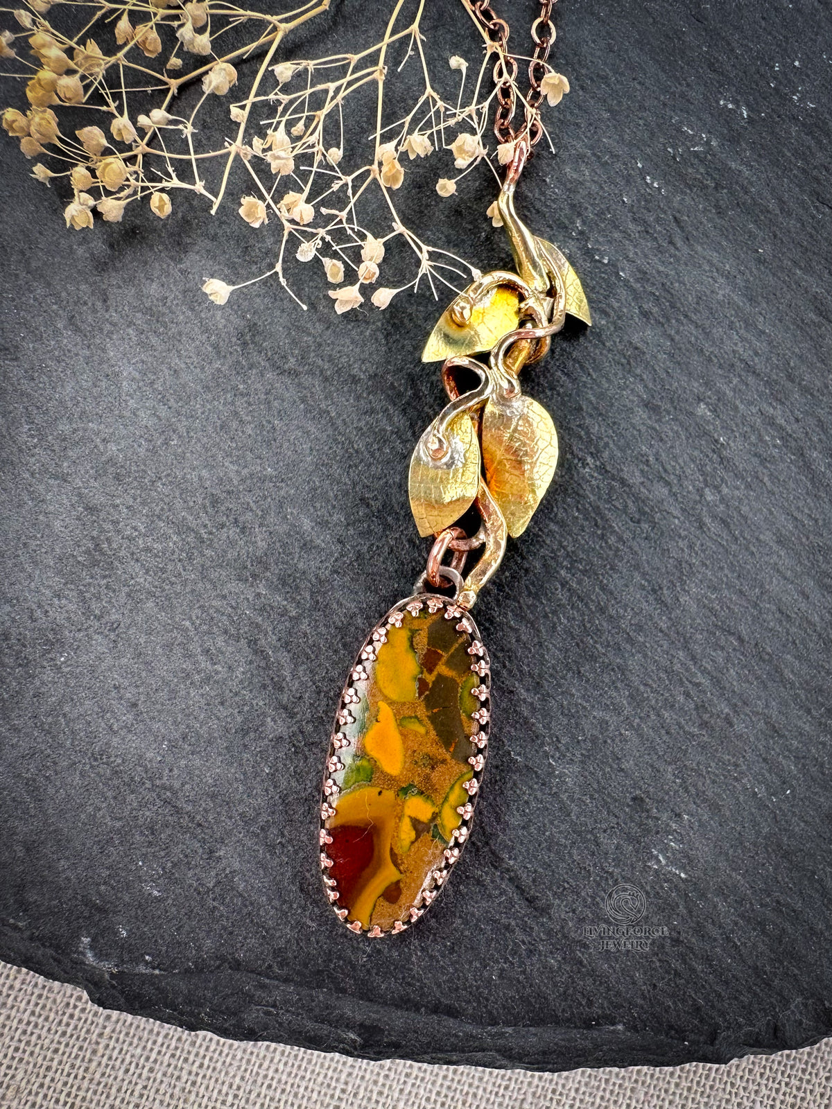 Autumn Dryad - Jasper, Copper & Brass Pendant
