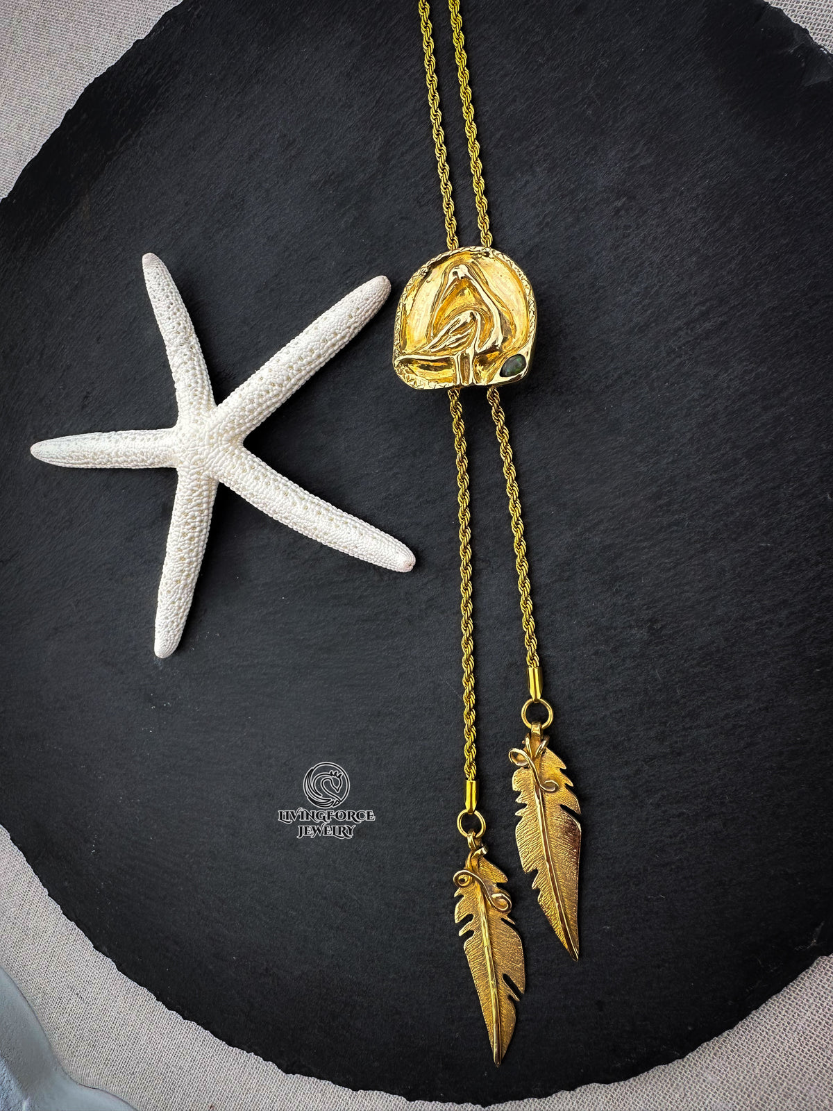 Sacred Ibis Bolo Necklace - Brass & Ethiopian Opal