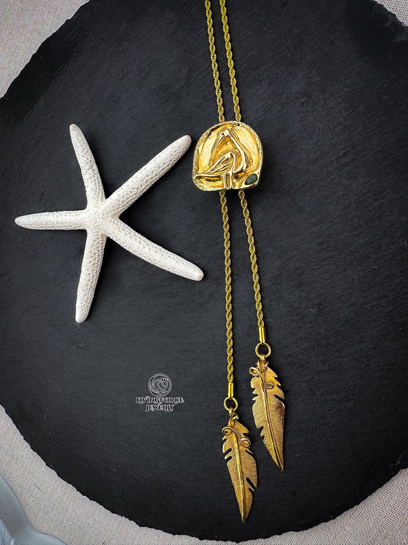 Sacred Ibis Bolo Necklace - Brass & Ethiopian Opal