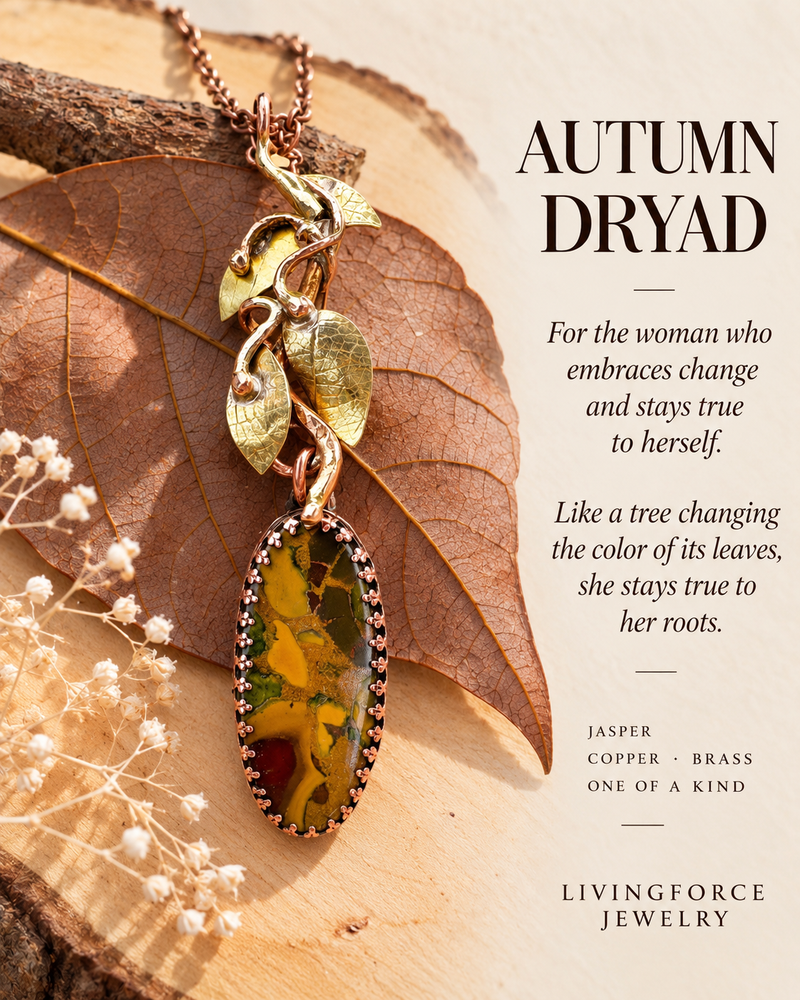 Autumn Dryad - Jasper, Copper & Brass Pendant
