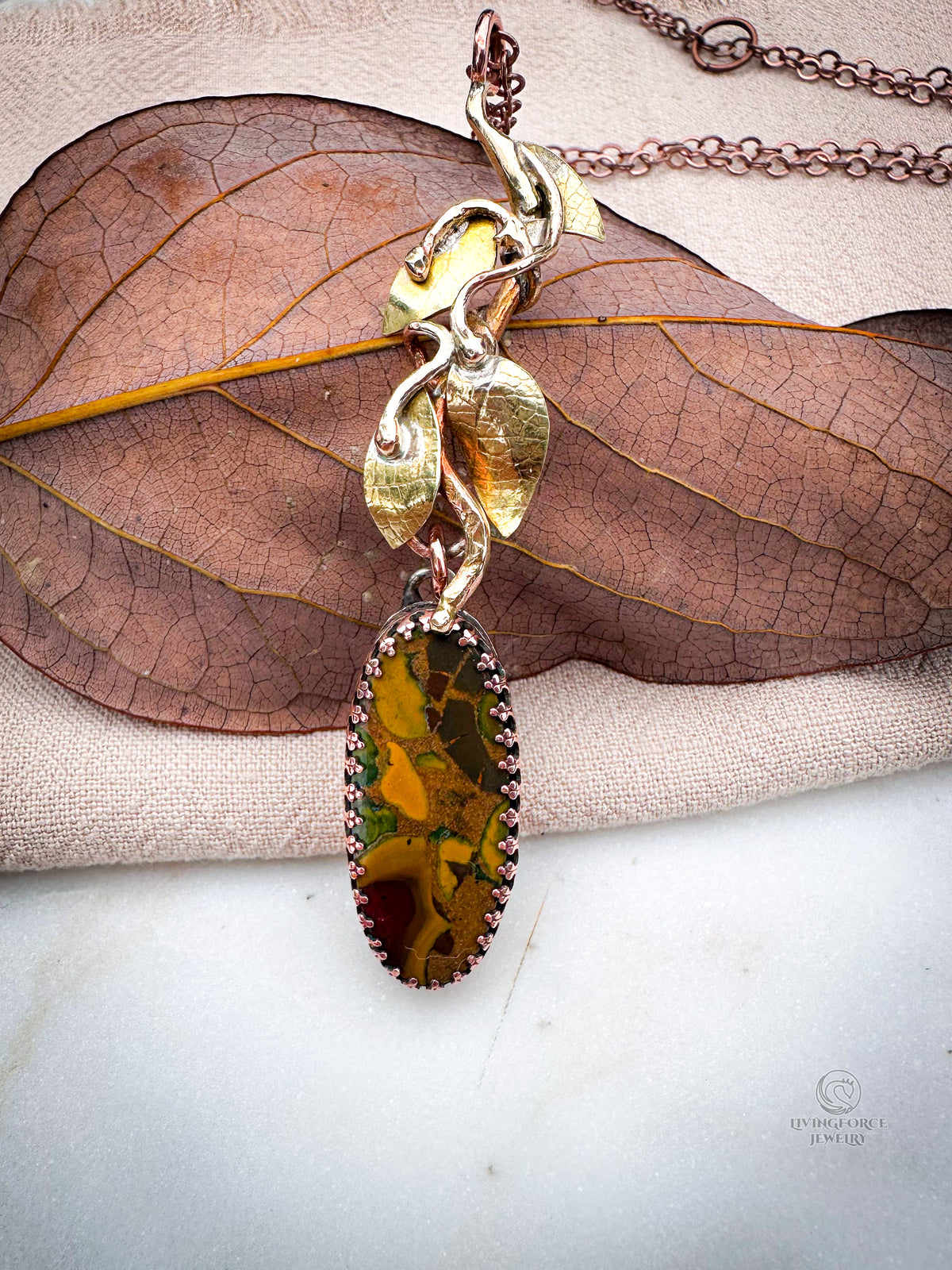 Autumn Dryad - Jasper, Copper & Brass Pendant