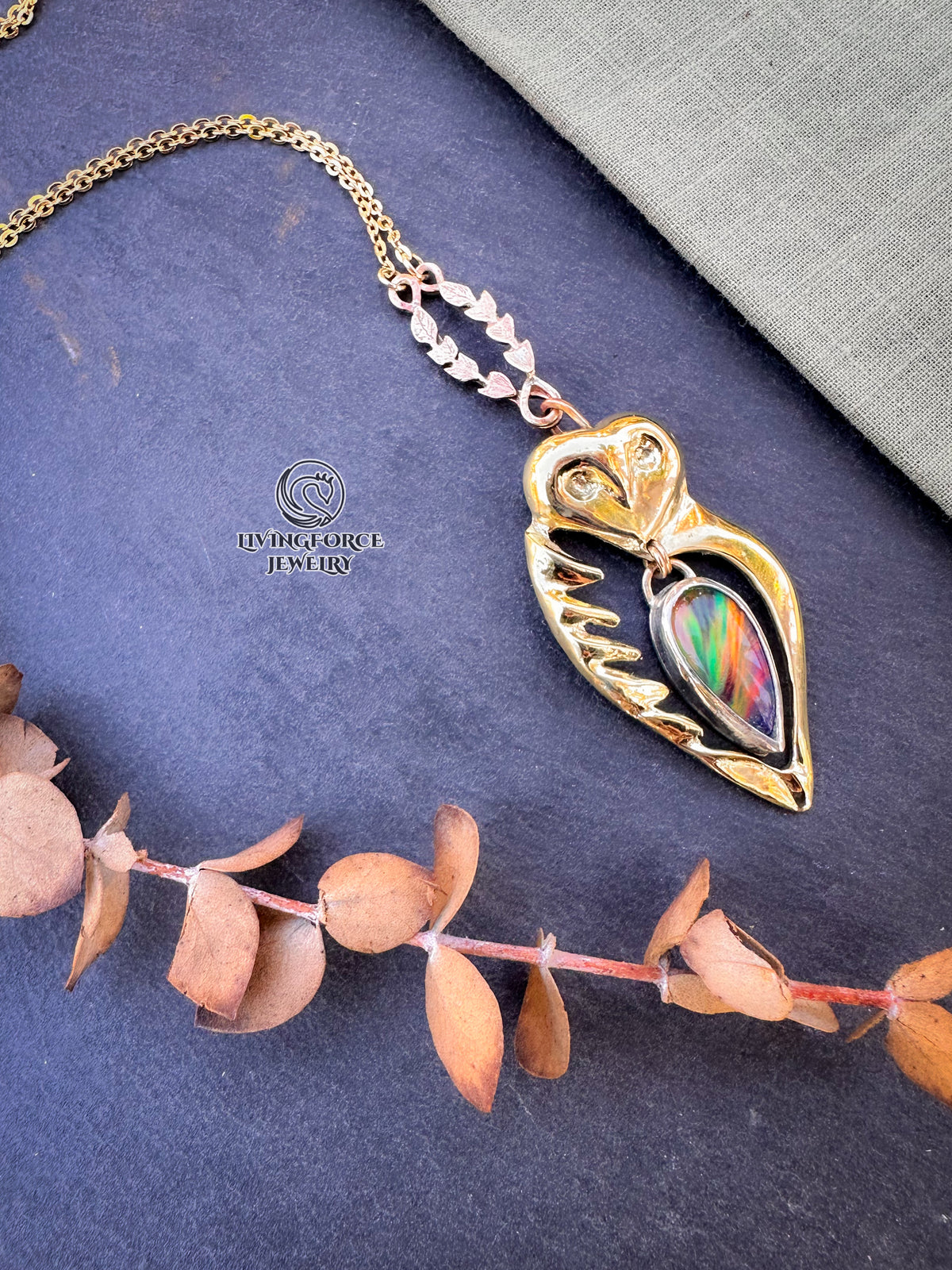 ELIA | The Guardian of Fire | Kinetic Mixed Metal Pendant with Aurora Opal