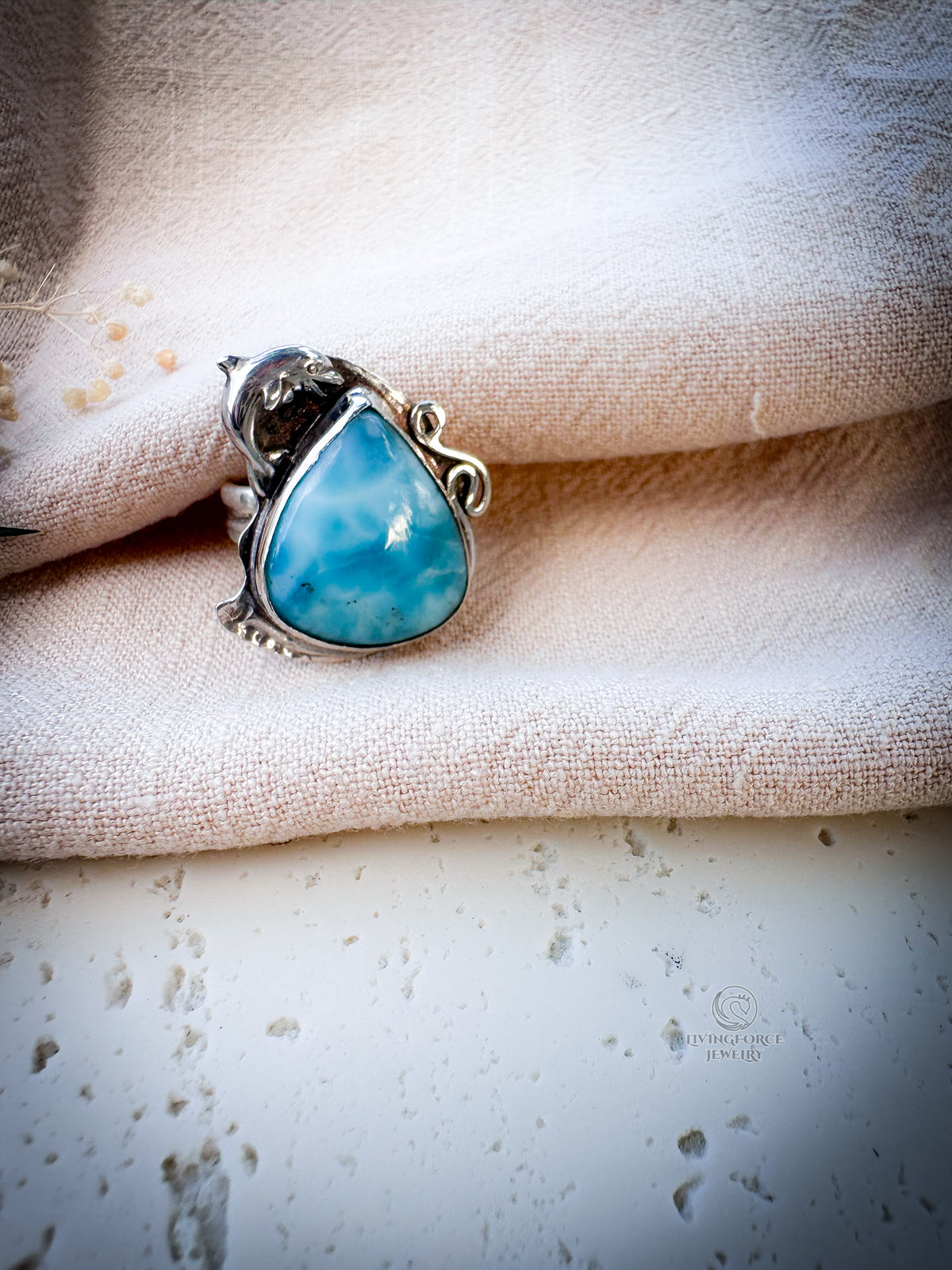 Marisol Talisman — Larimar Dolphin Ring in Recycled Sterling Silver