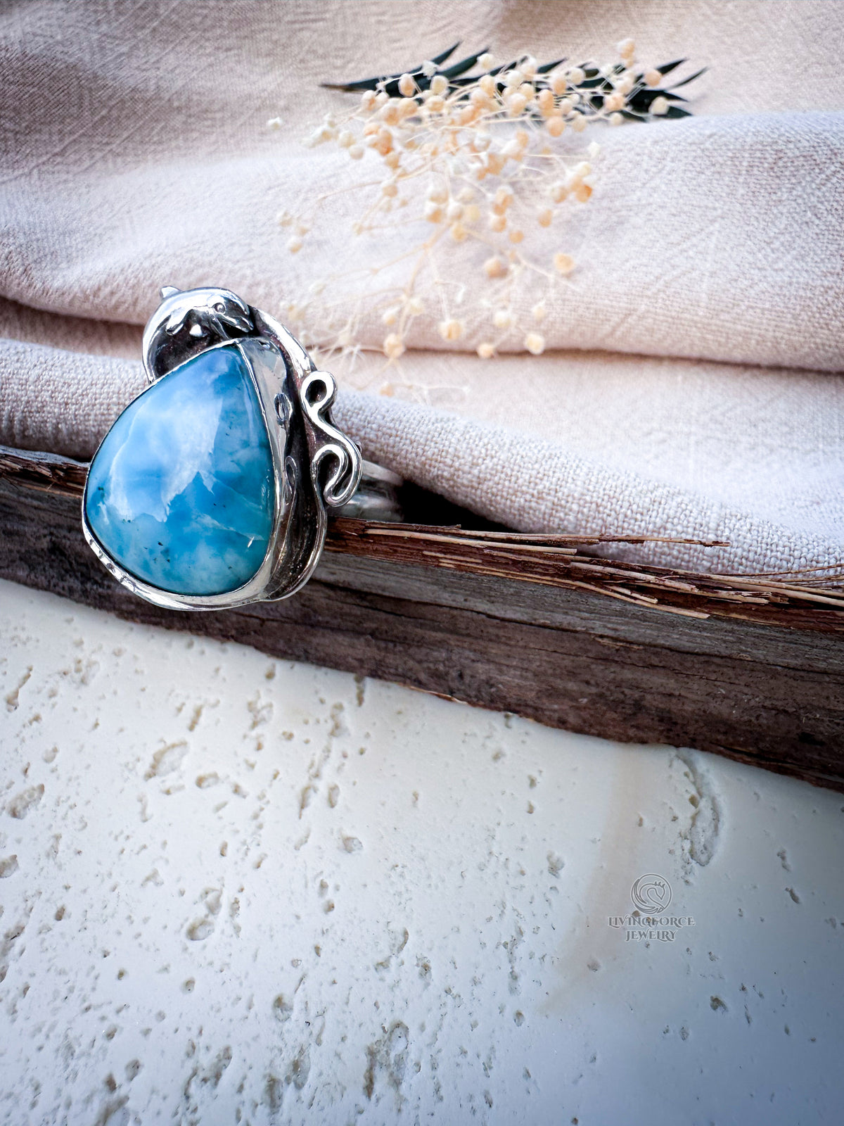 Marisol Talisman — Larimar Dolphin Ring in Recycled Sterling Silver