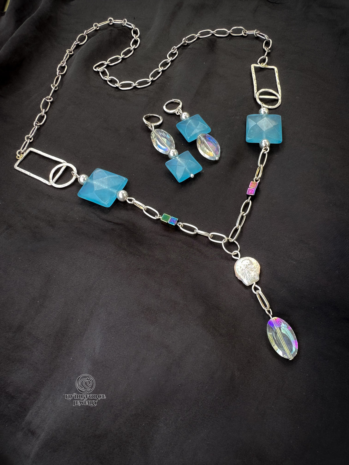 Sea Dazzle — One-of-a-Kind Necklace and Asymmetric Earrings Set