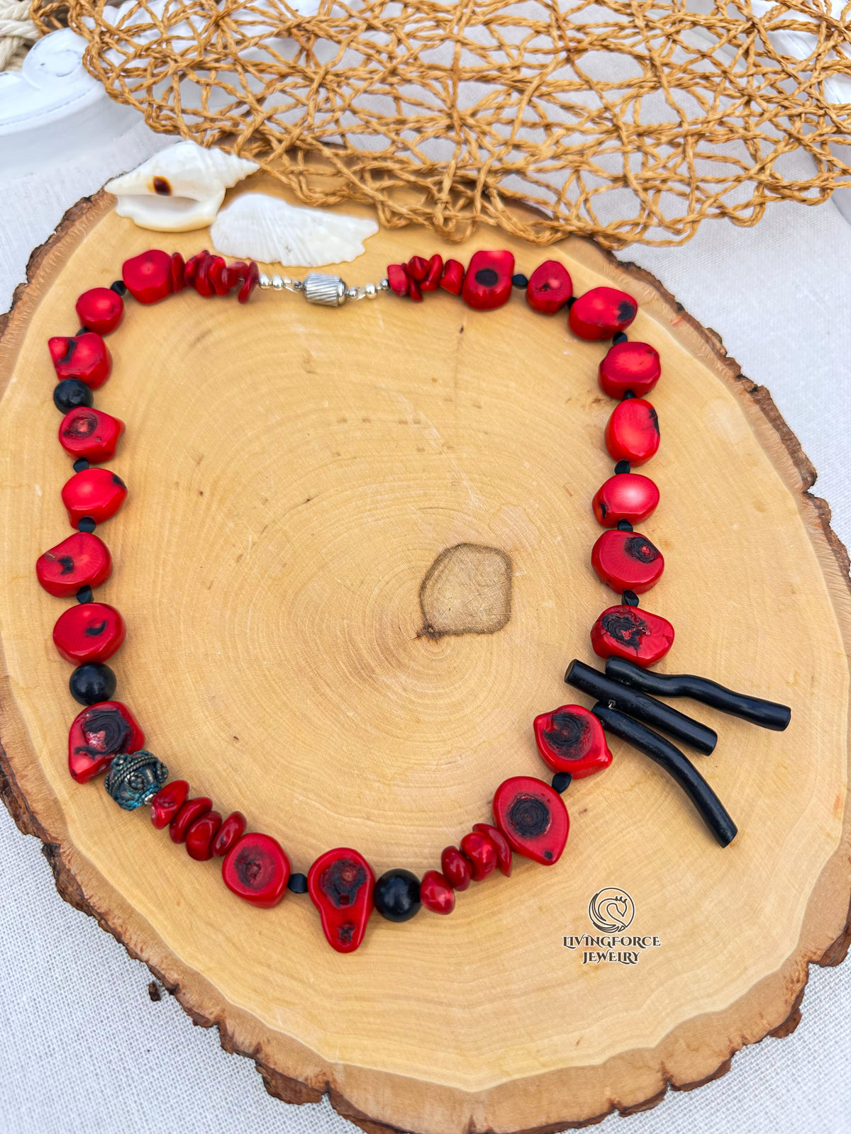 Red Island Coral & Onyx Necklace