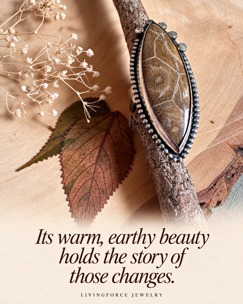 Ancient Sea Dream — Fossil Coral Statement Ring