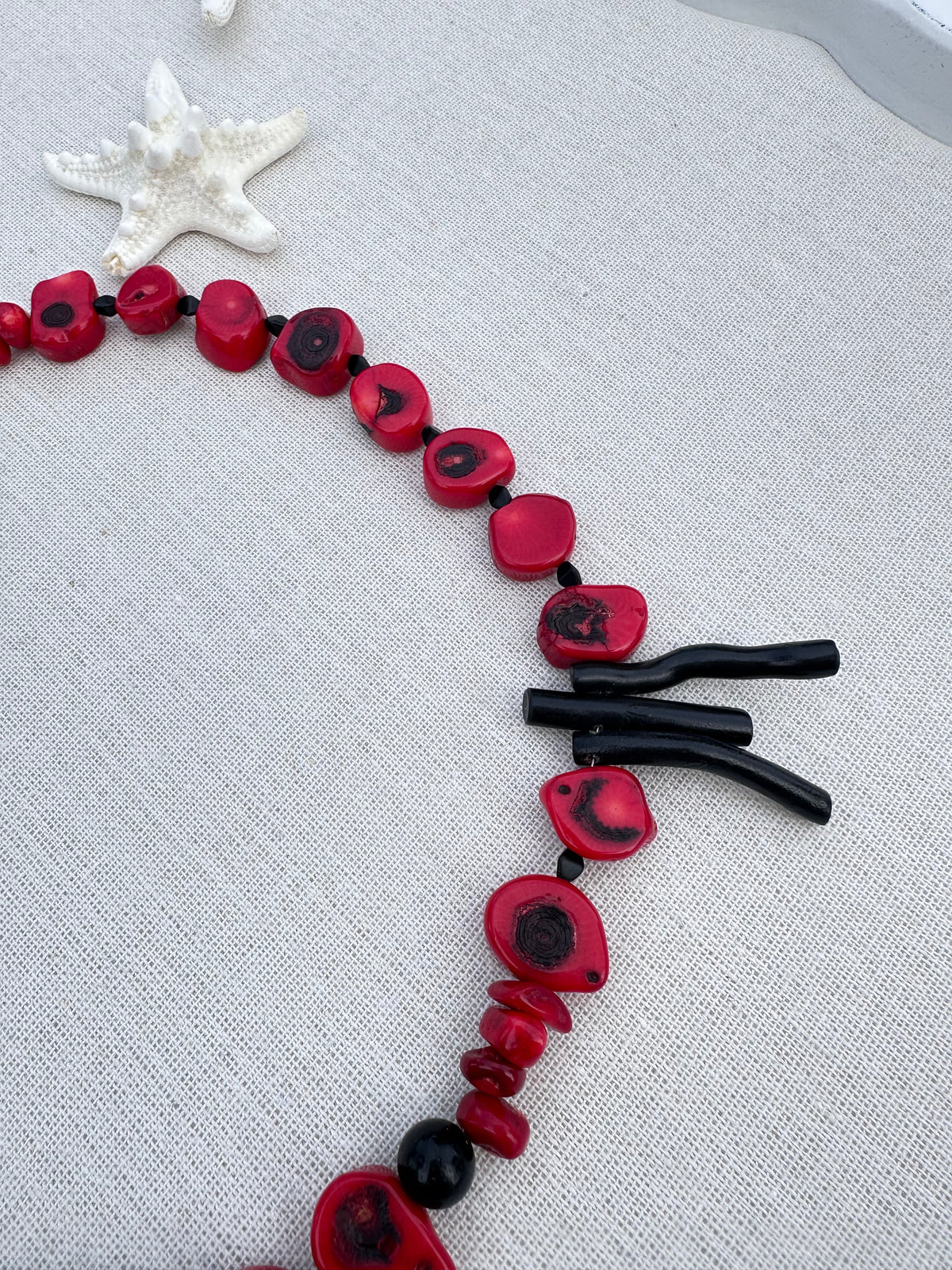 Red Island Coral & Onyx Necklace
