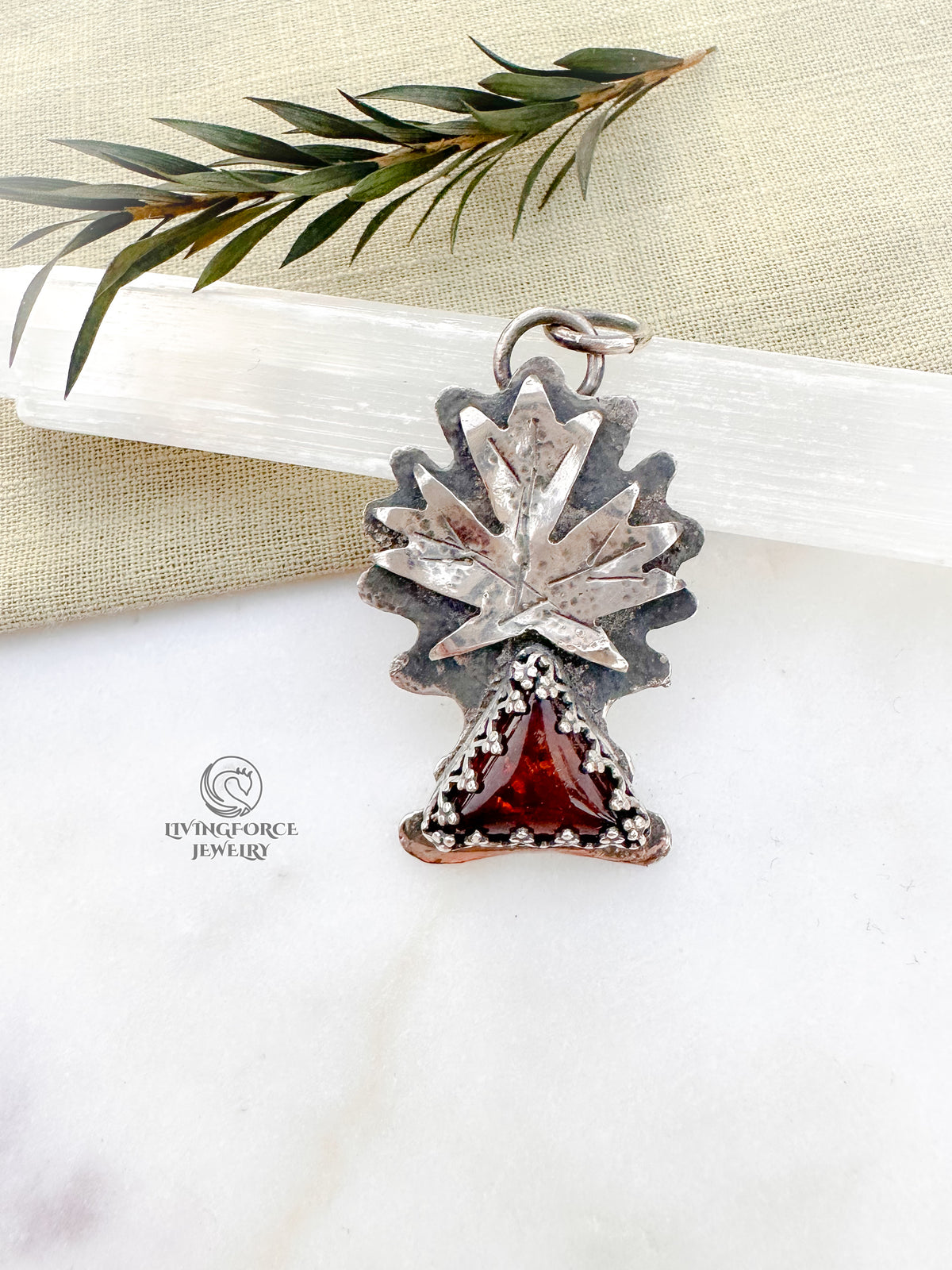 Maple Talisman, Amber in Sterling Silver Pendant