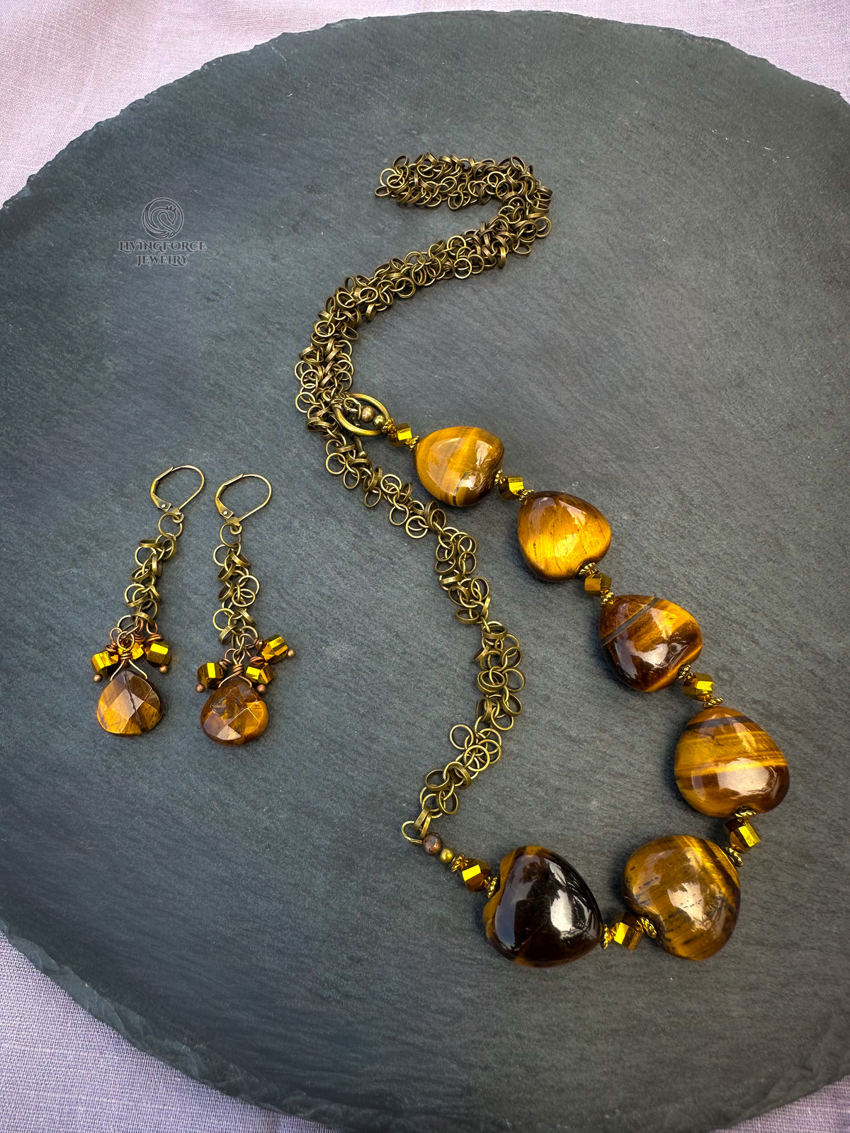 Golden Earth Tiger Eye Necklace & Earrings Set