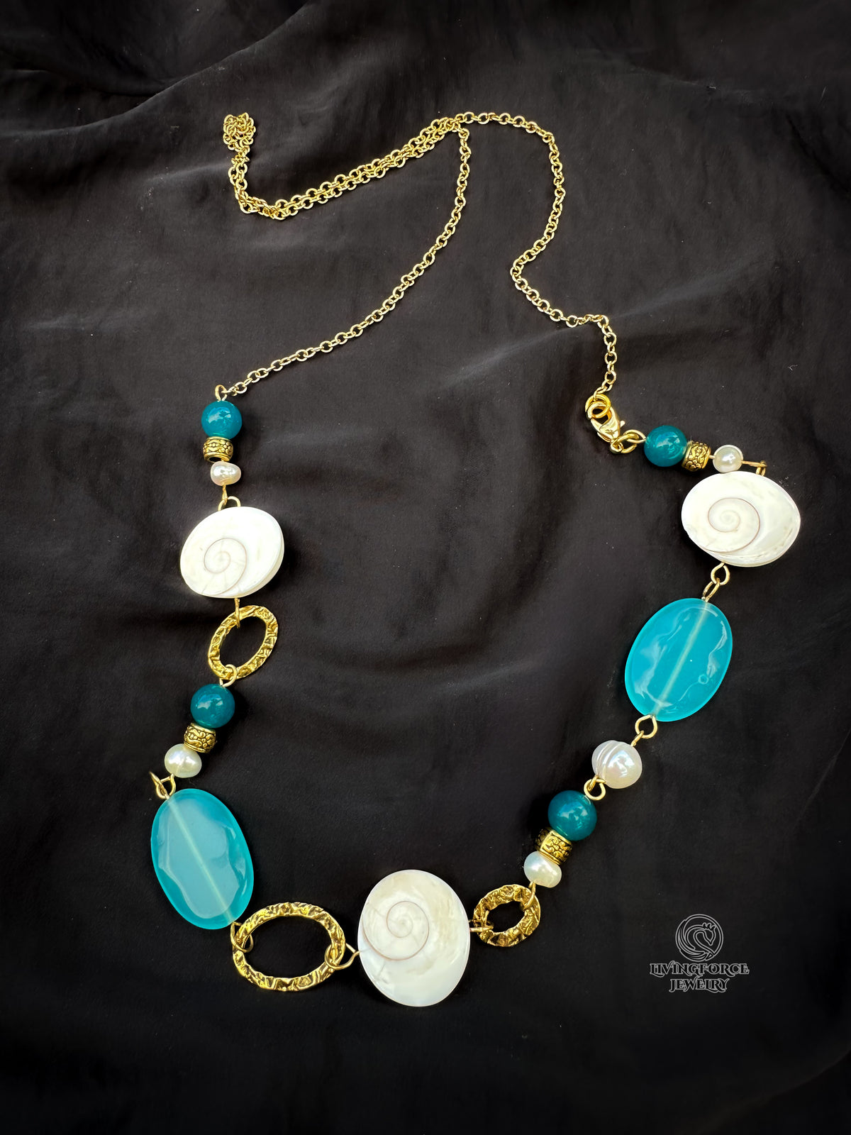 Sea Spell — One-of-a-Kind Shiva Eye Shell, Agate and Pearl Necklace