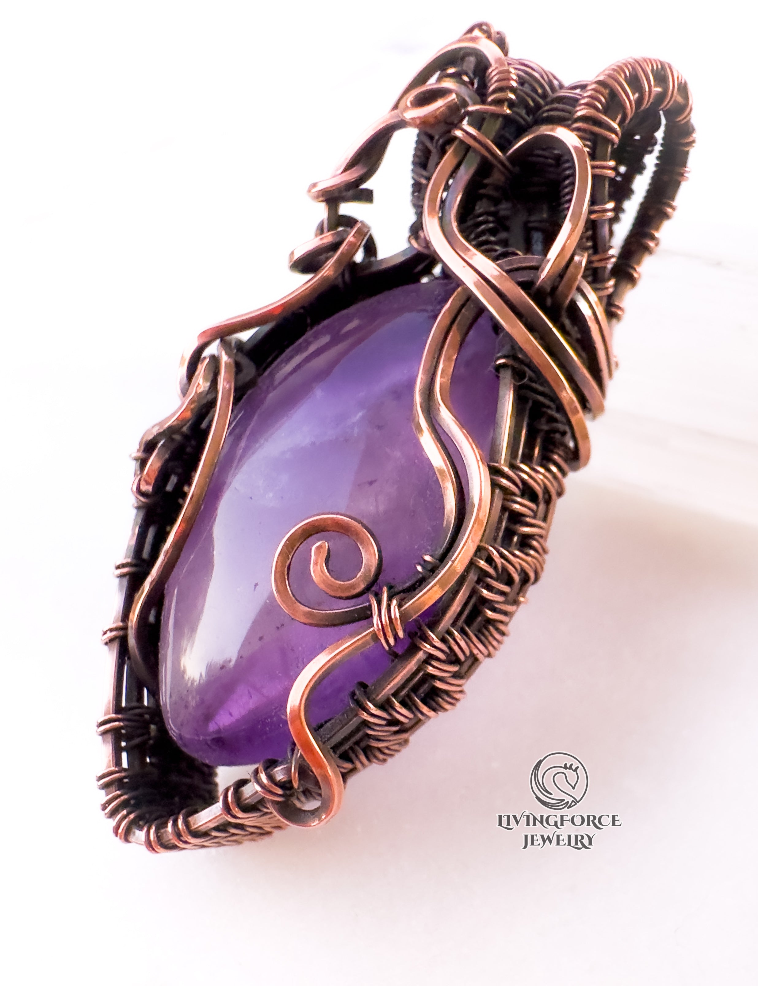 Amethyst Necklace, Wire wrapped Pendant