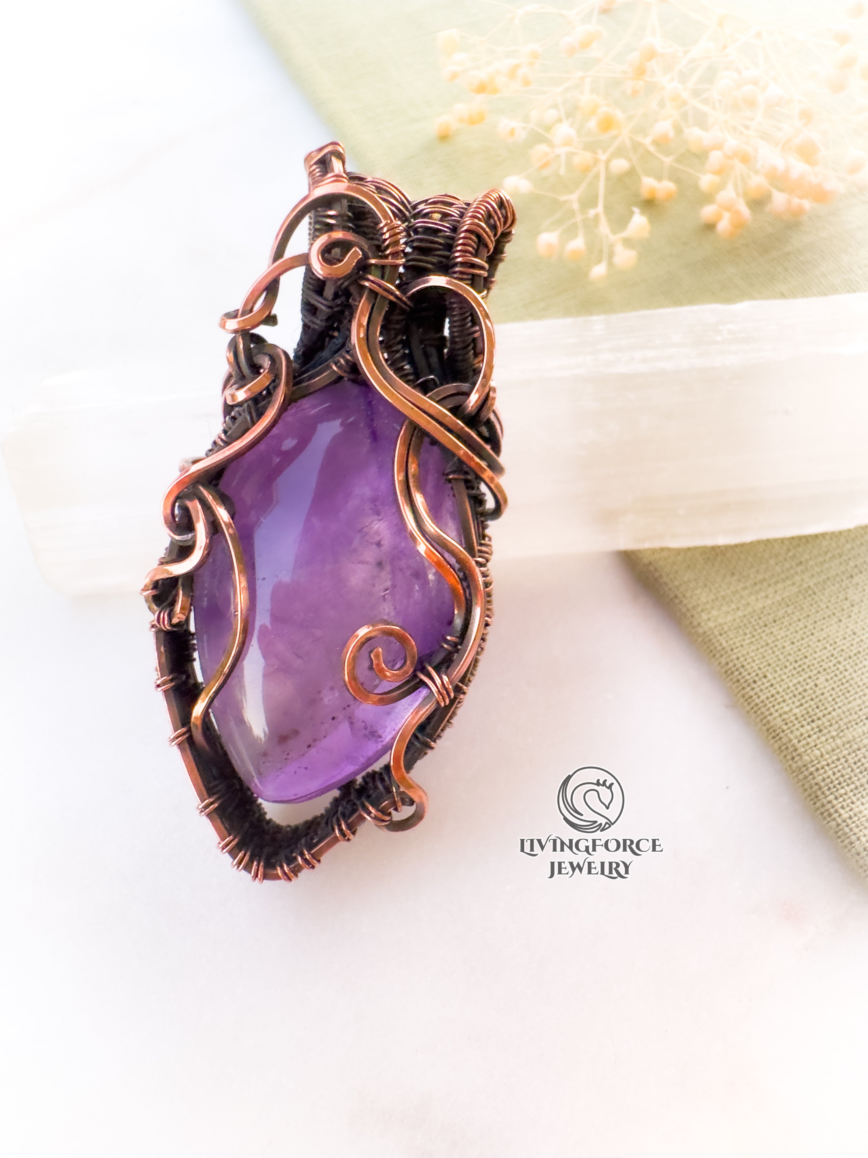 Amethyst Necklace, Wire wrapped Pendant