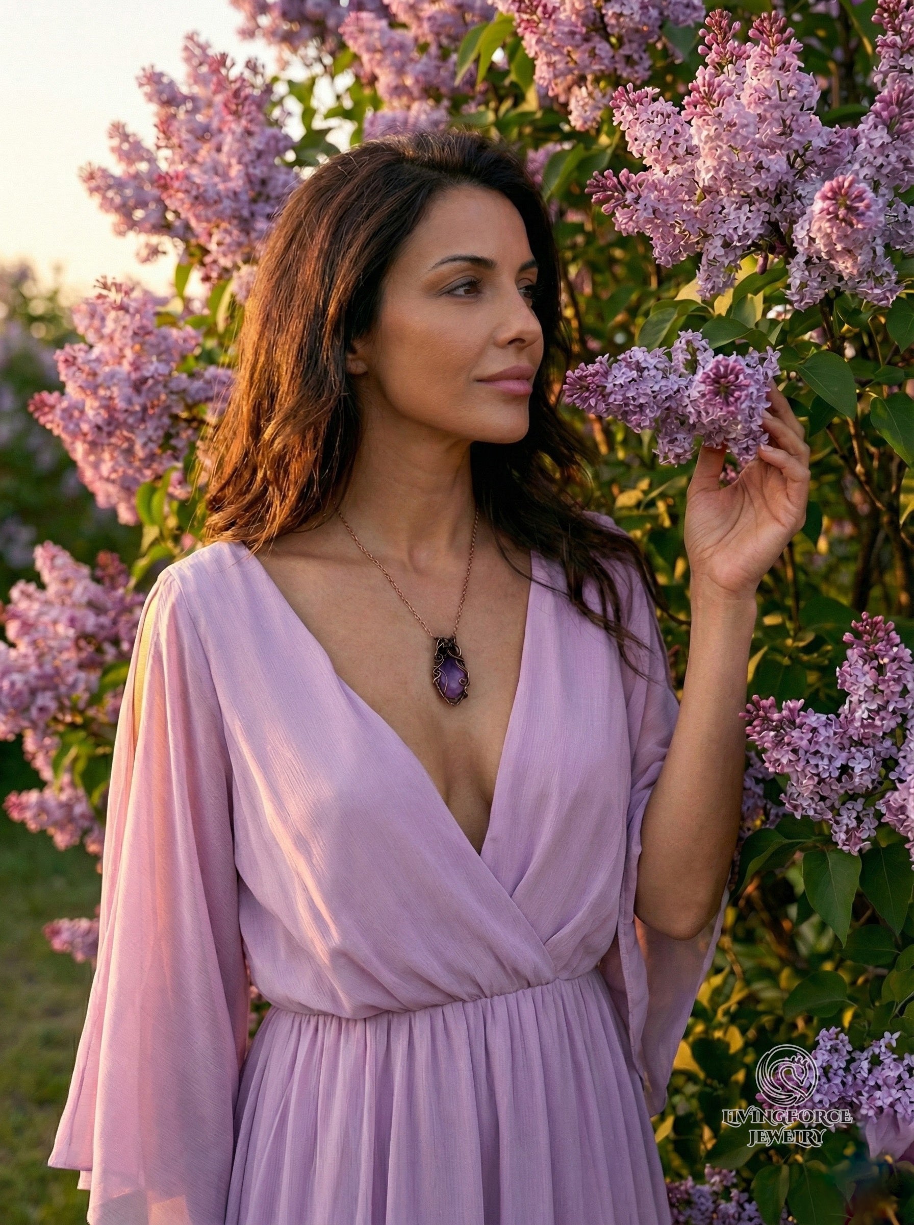 Amethyst Necklace, Wire wrapped Pendant