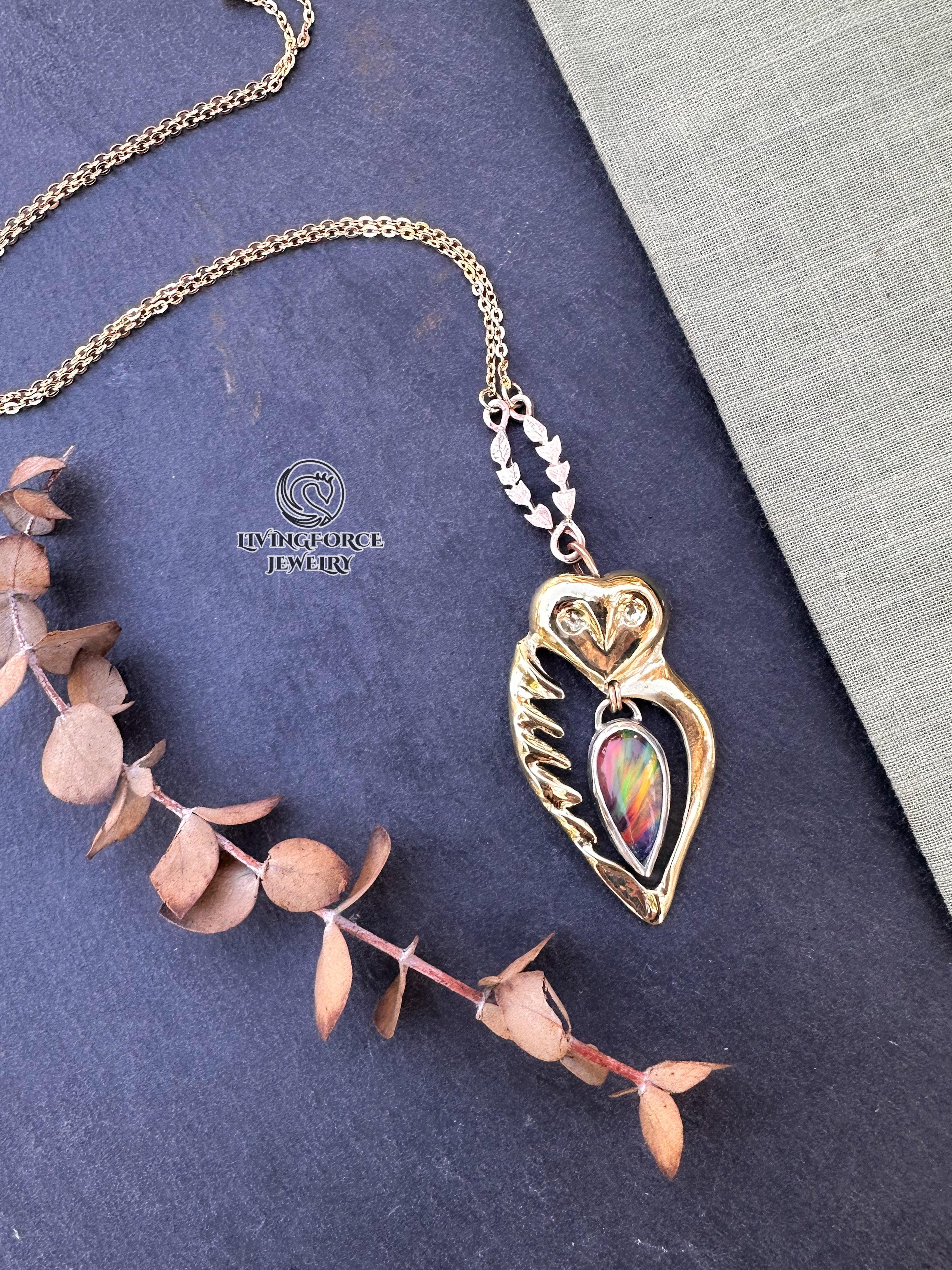 ELIA | The Guardian of Fire | Kinetic Mixed Metal Pendant with Aurora Opal