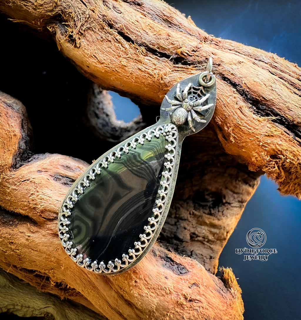 Silken Wisdom Talisman, Psilomelane in Sterling Silver Pendant