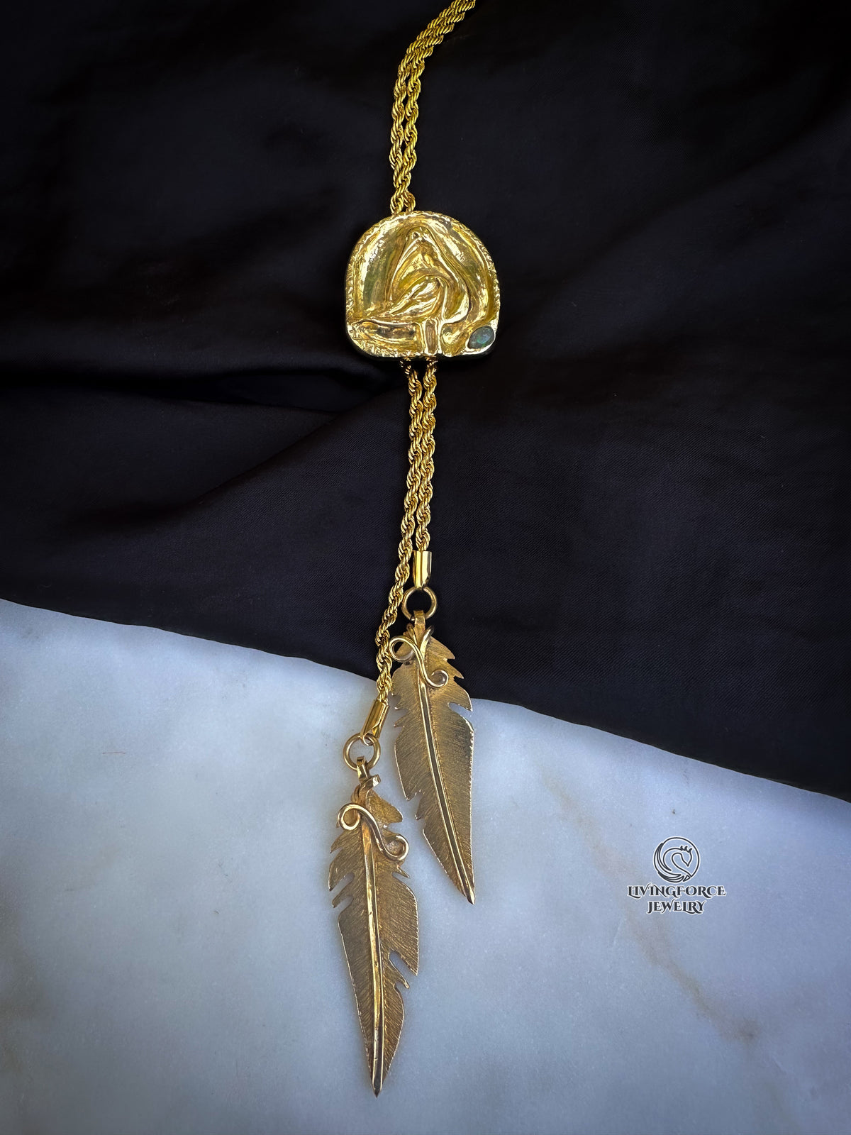 Sacred Ibis Bolo Necklace - Brass & Ethiopian Opal
