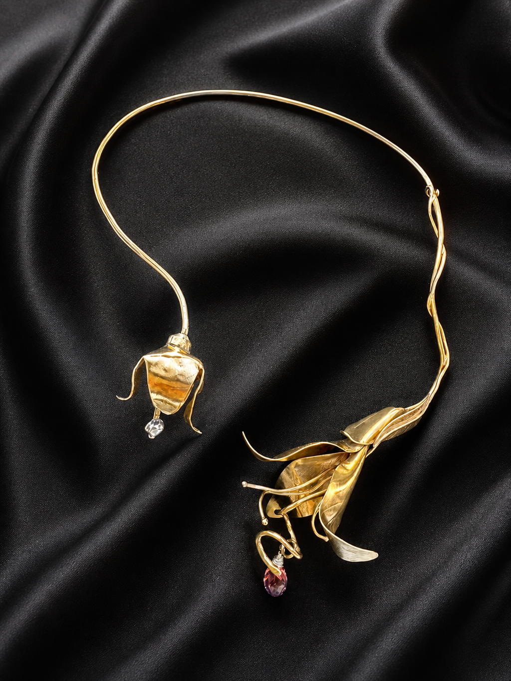 Handmade Brass Lily Torc Necklace | Sculptural Artisan Jewelry | One of a Kind