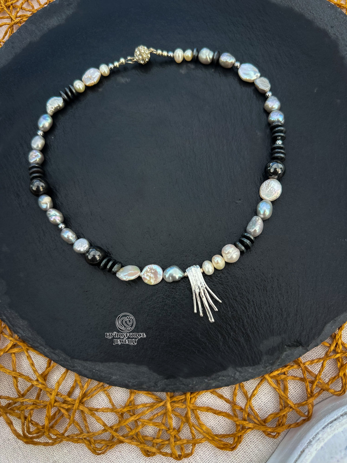 Moonlight Pearl, Hematite & Sterling Silver Necklace