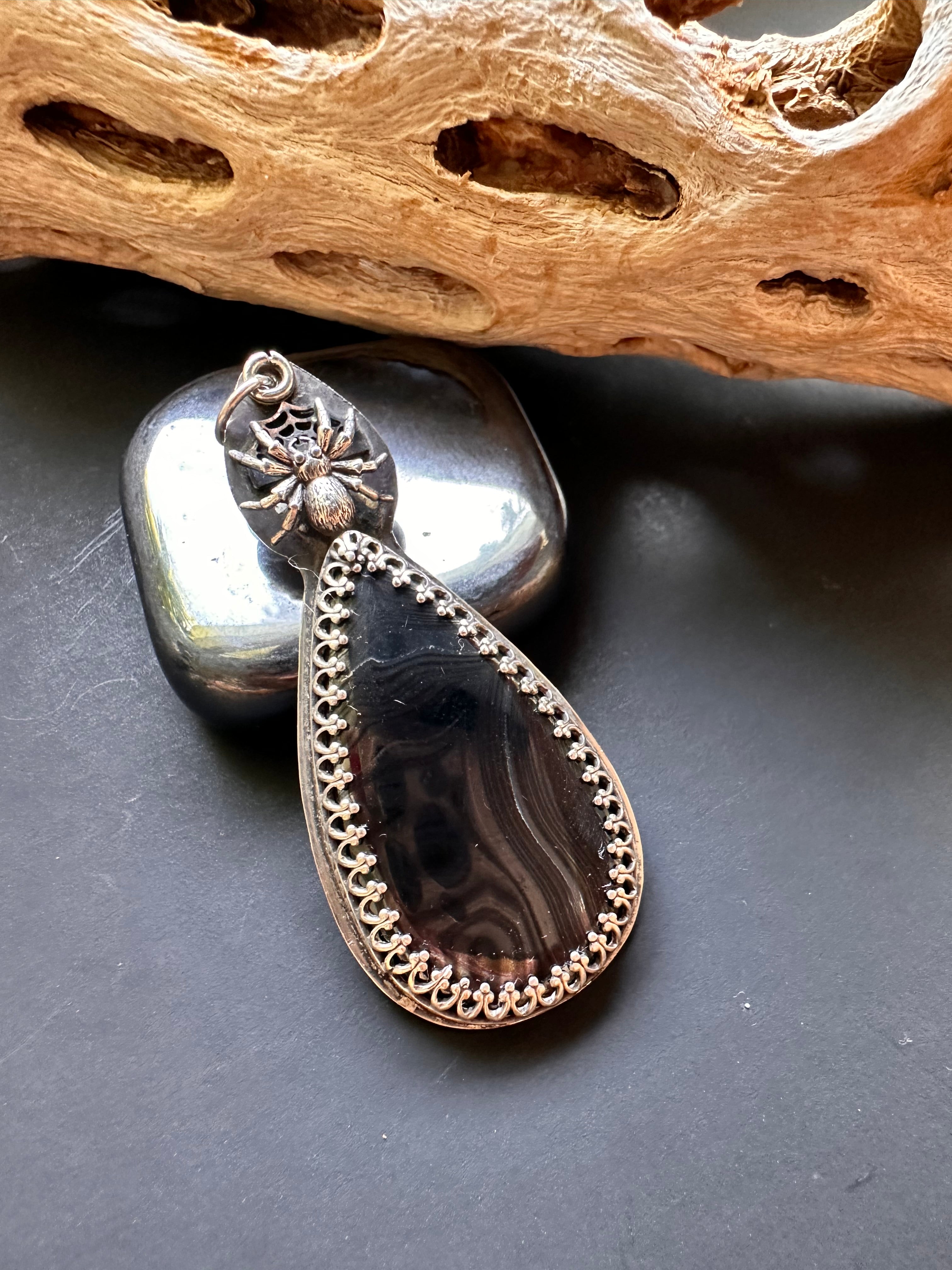 Silken Wisdom Talisman, Psilomelane in Sterling Silver Pendant