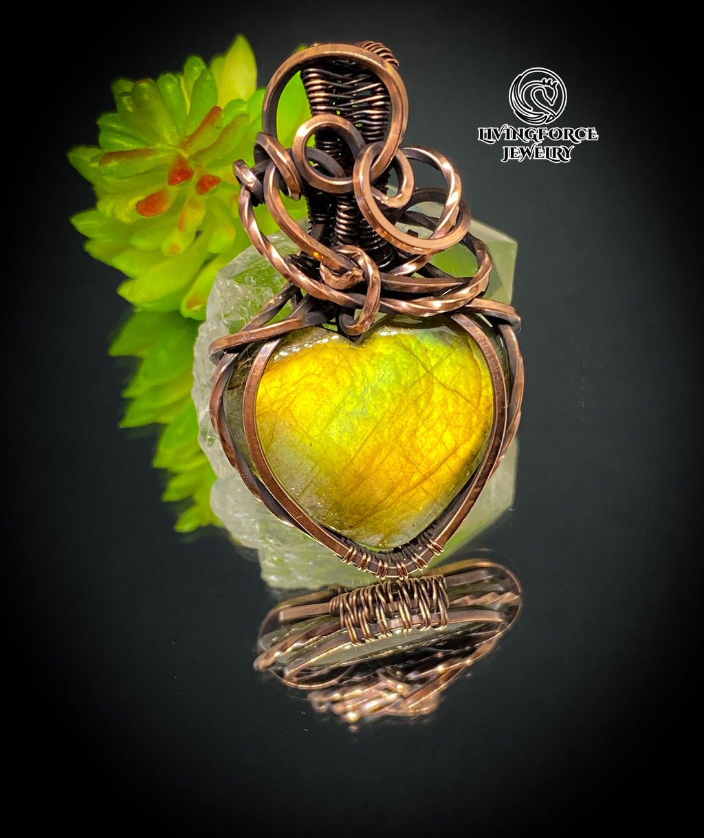 Ariel Talisman, Labradorite Heart Pendant in Copper