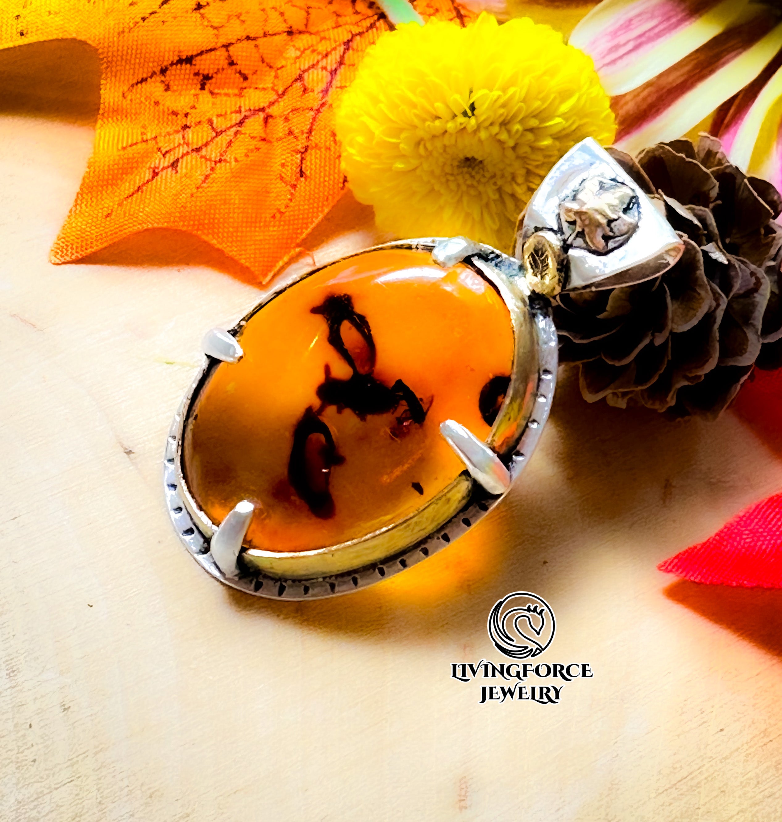 Solis Folia Talisman, Baltic Amber Pendant