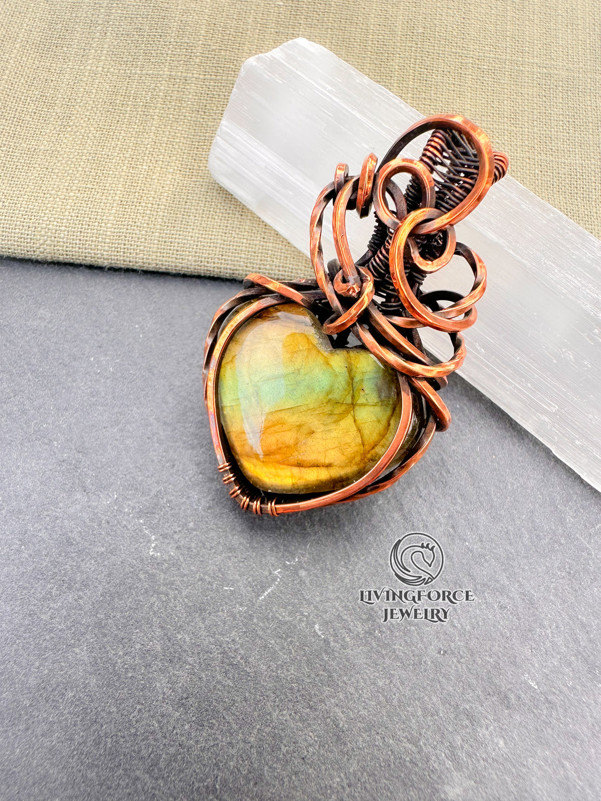 Delicate Heart Pendant, Wire wrapped Labradorite Pendant