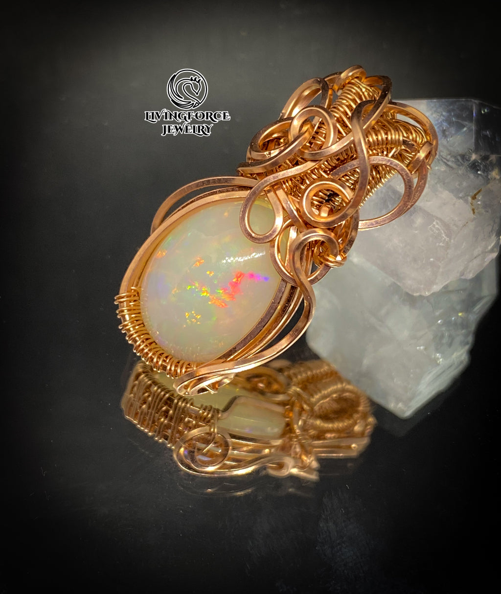 Elly Talisman, Welo Opal In Gold Filled Wire Pendant